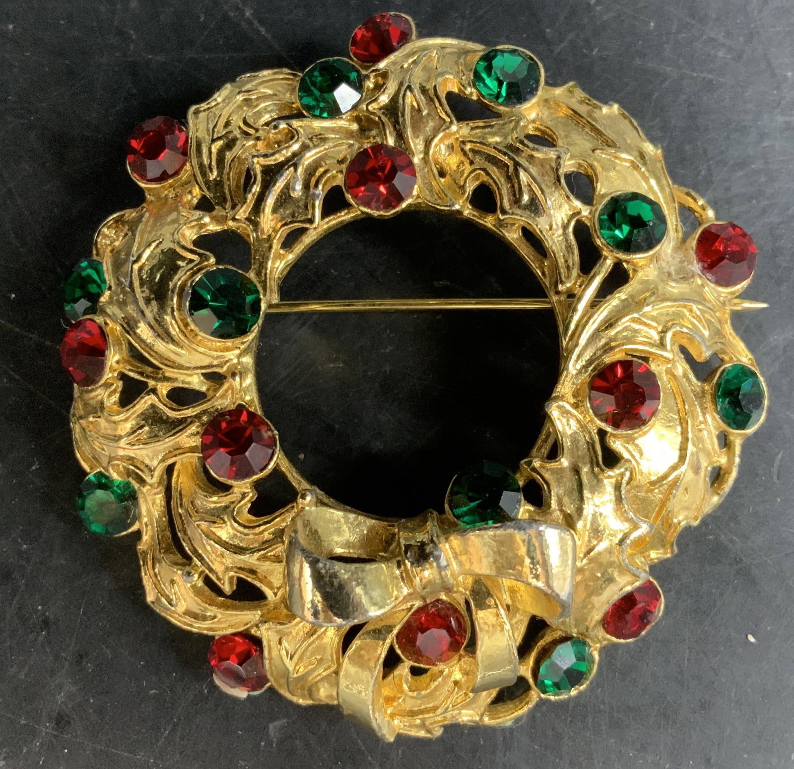 Vntg Gold Tone and Crystal Holiday Brooch (1 of 5)