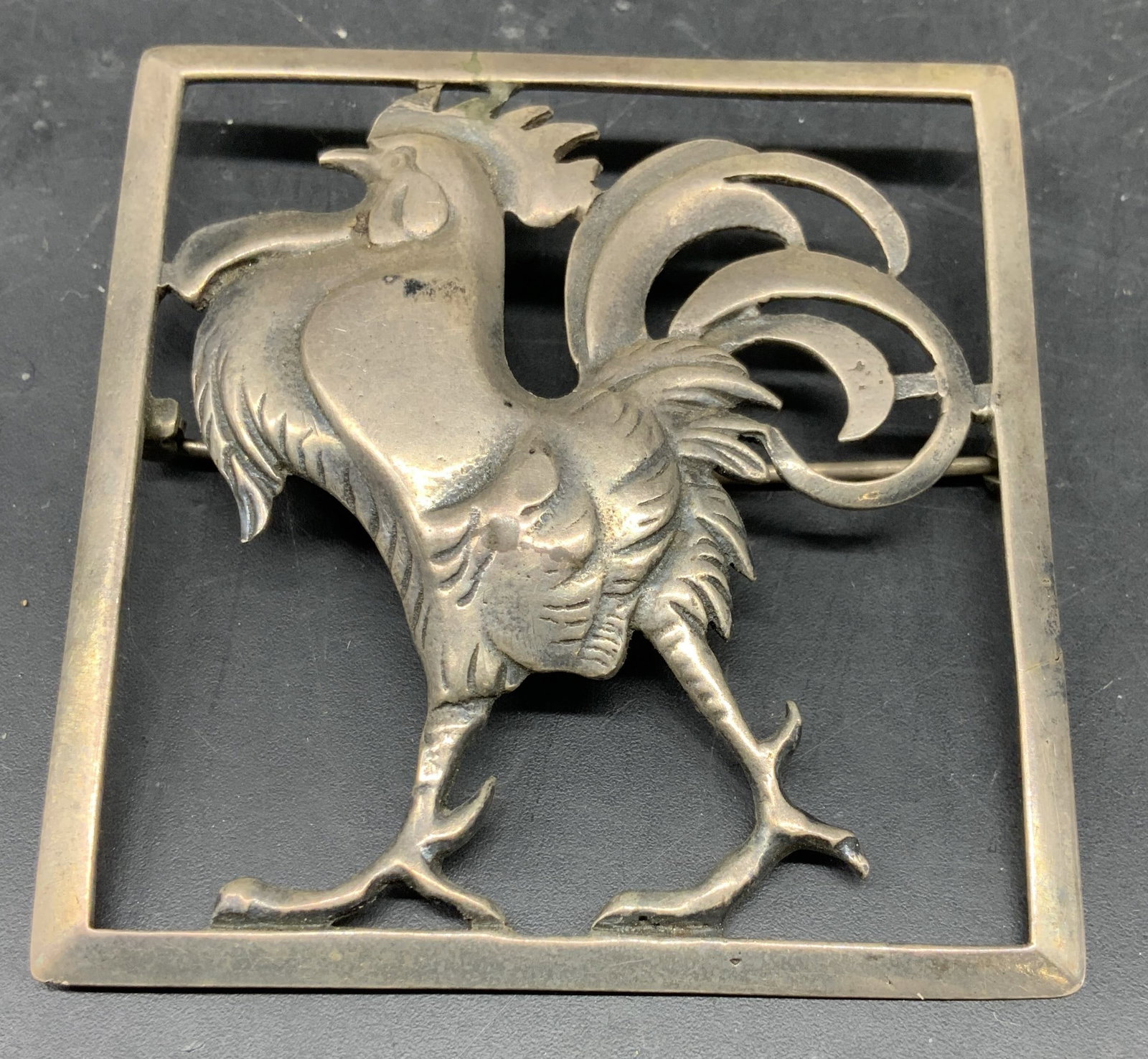 Sterling Silver Jensen Rooster in Frame Brooch (1 of 5)