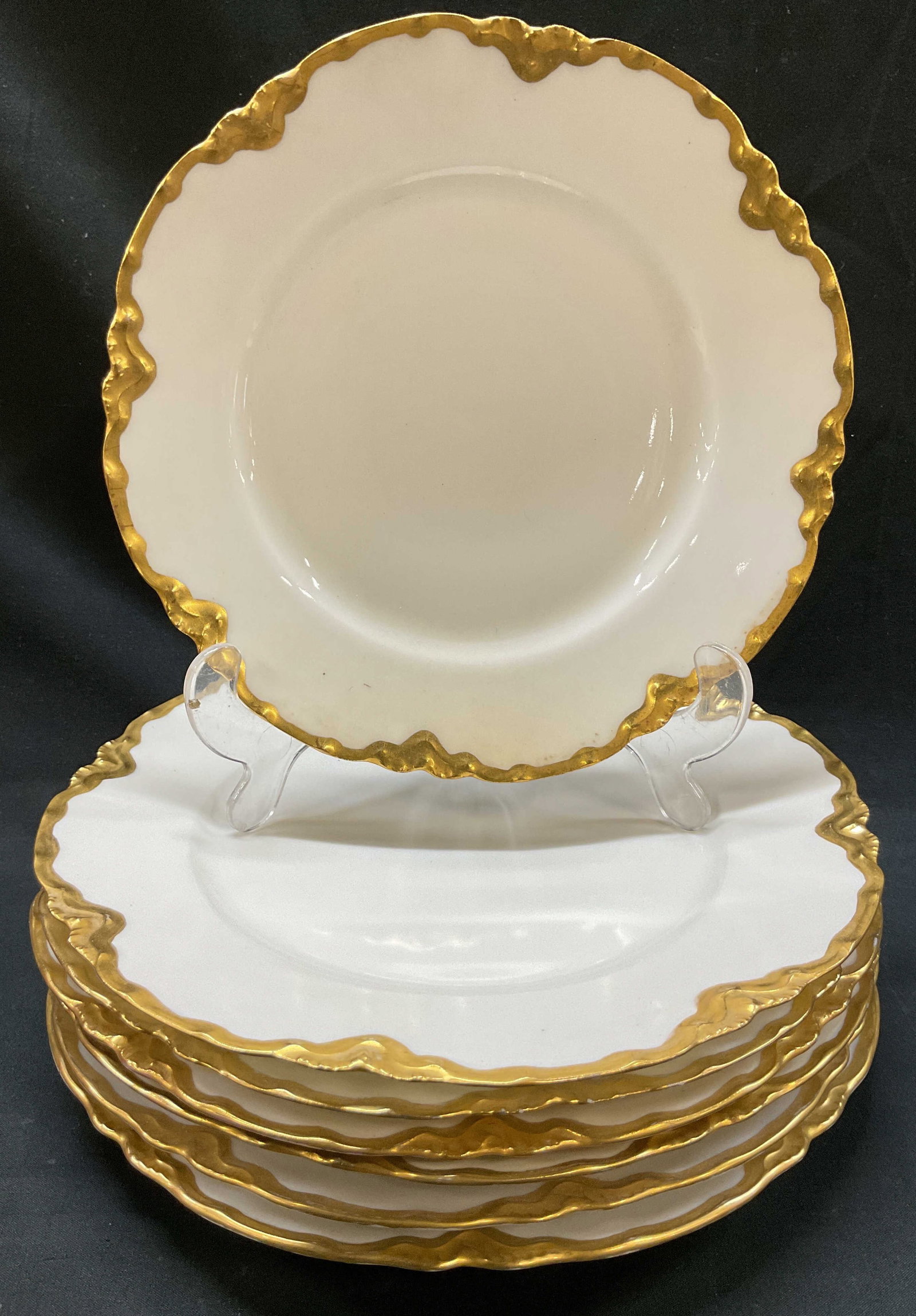 Antq. Asst. Lt7 Gold Porcelain Plates, FRA & GER (1 of 6)