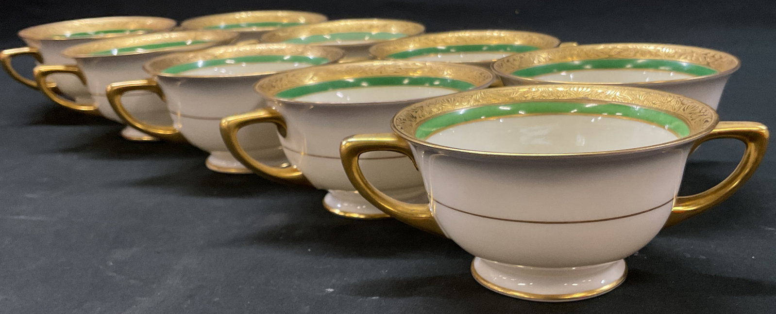 Antq. Lt9 Heinrich Co. Gold Green Soup Cups c.1920 (1 of 7)