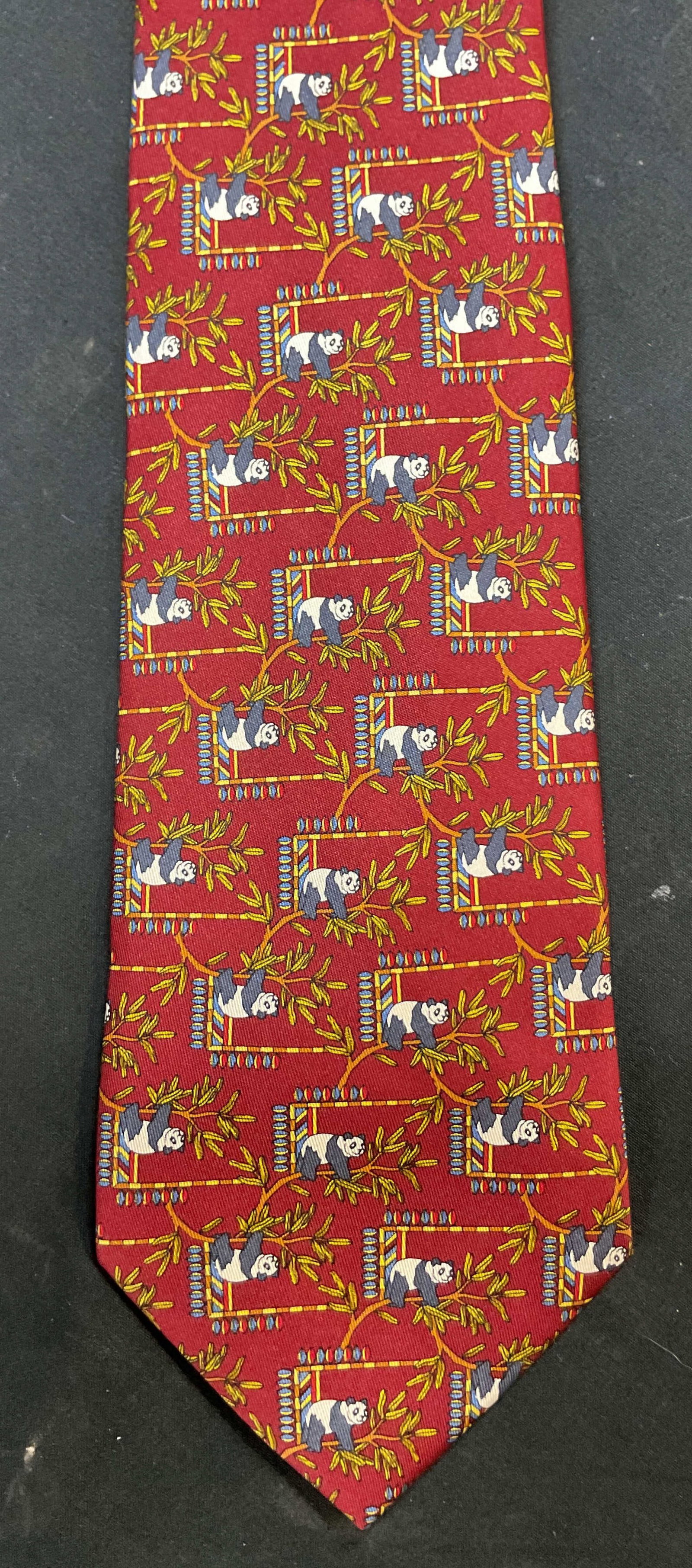 Vtg. Salvatore Ferragamo Panda Rd Silk Tie, Italy (1 of 5)
