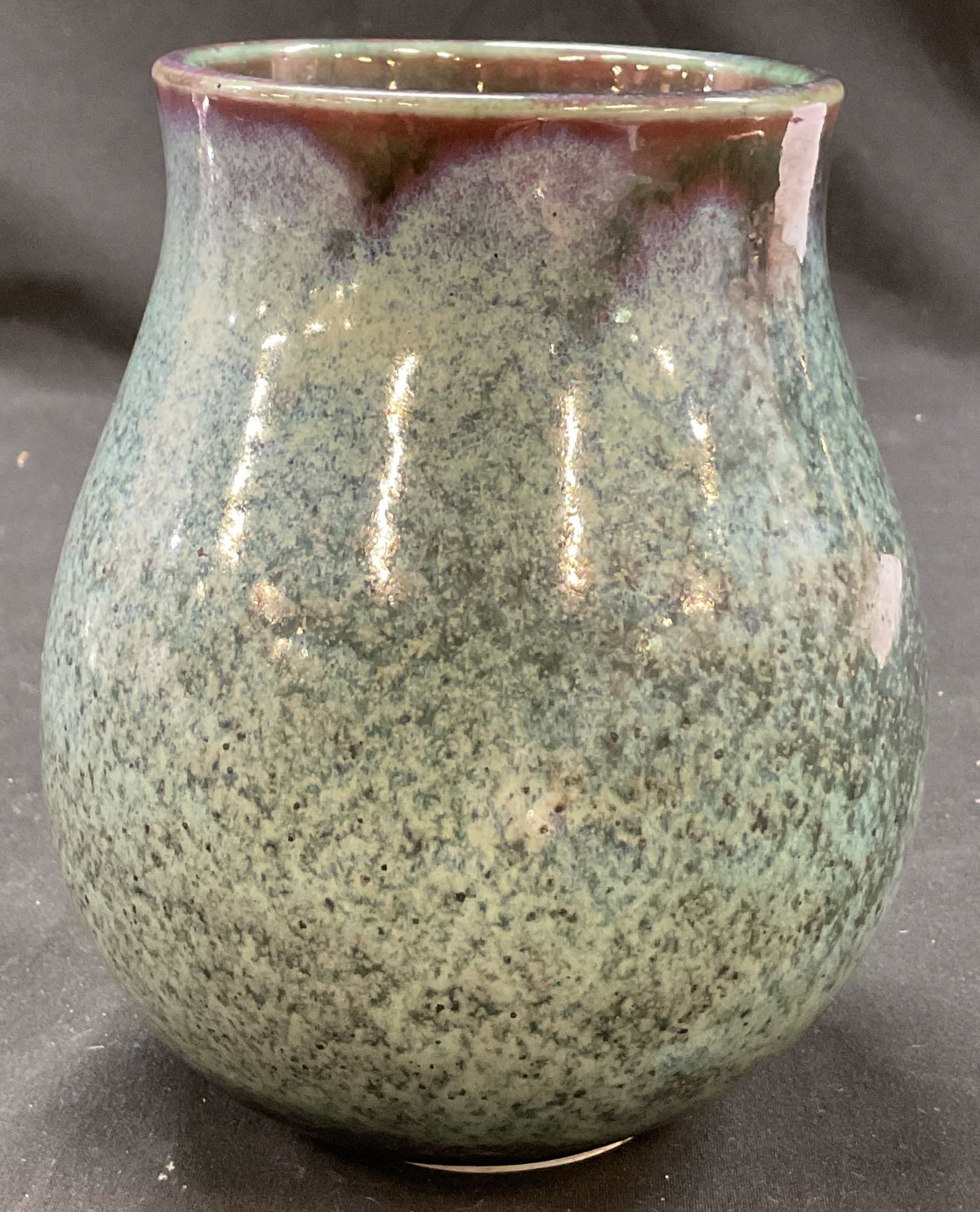 Vintage Green Speckled Pottery Vase (1 of 6)