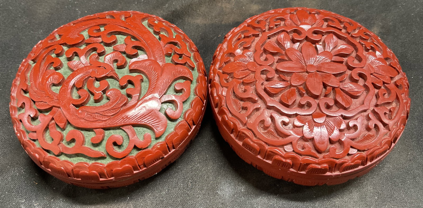 Lt2 Carved Cinnabar Lacquer Trinket Boxes PRC (1 of 6)