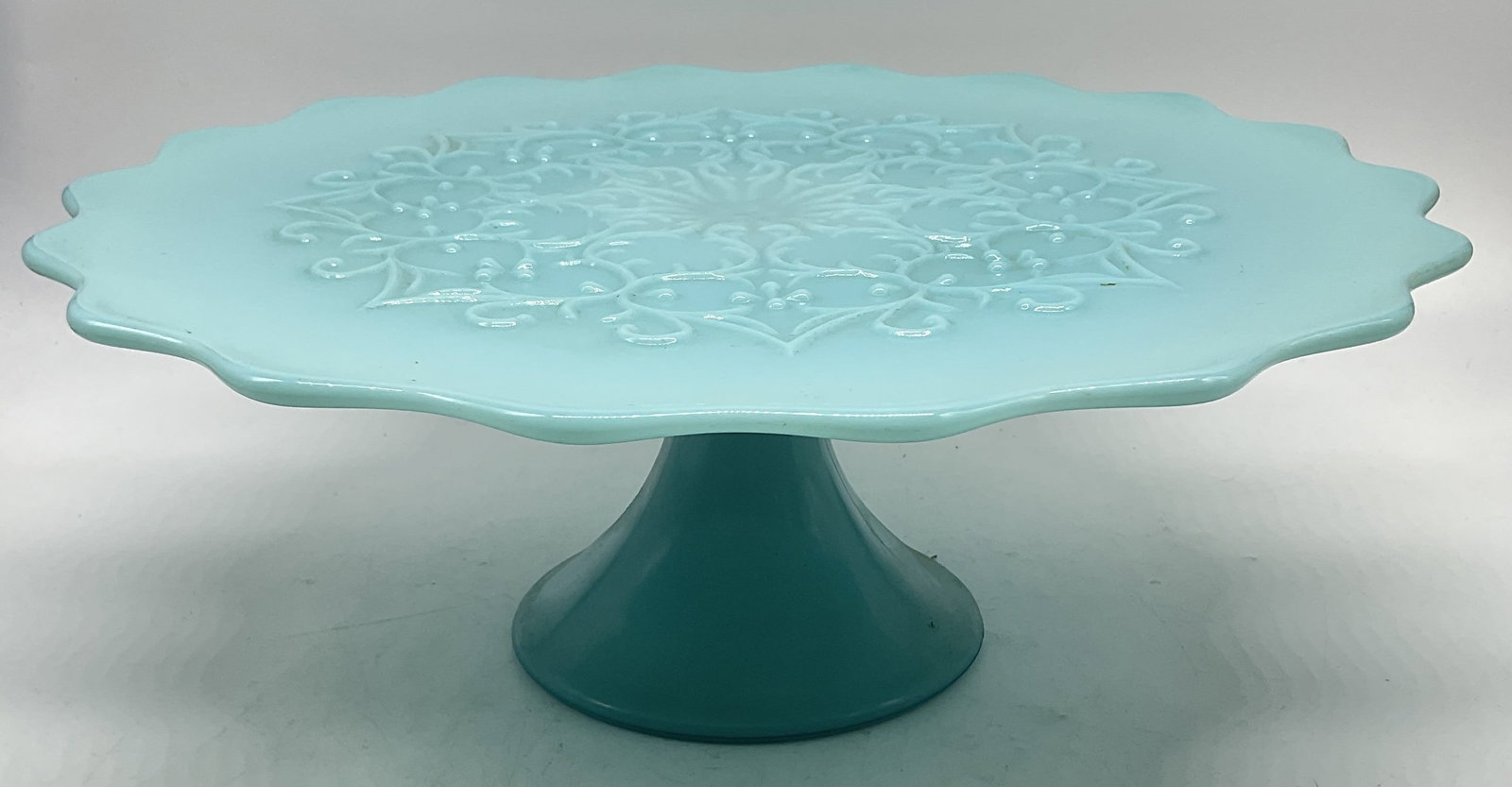 VTG Turquoise Milk Glass Spanish Lace Cake Stand (1 of 6)