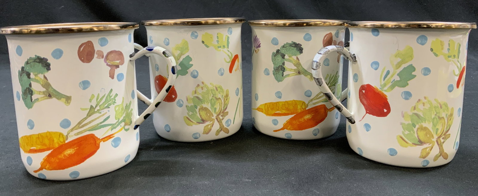 Vtg Lt4 MacKenzie Childs Veggie Galore Enamel Mugs (1 of 7)