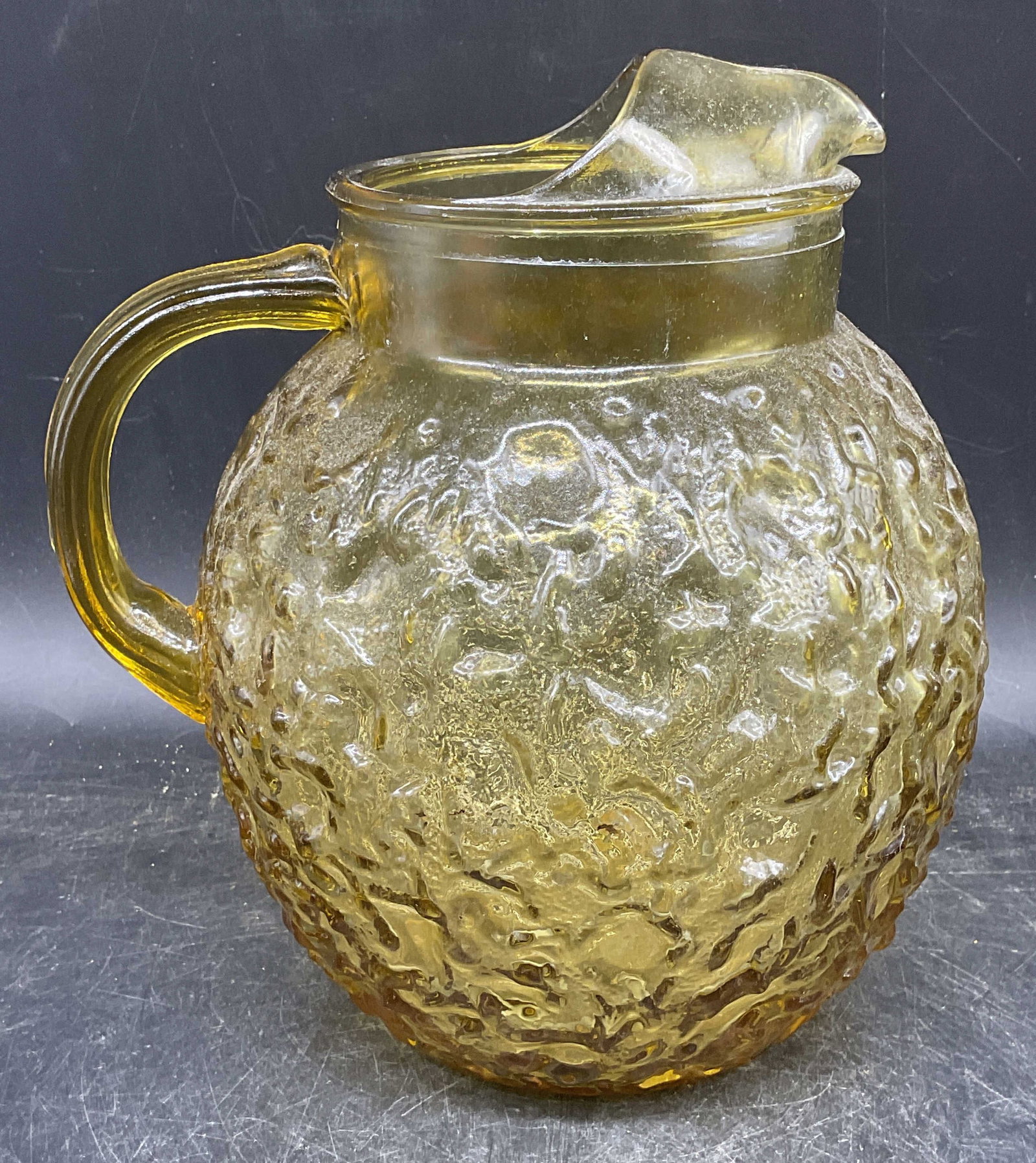 Vintage MCM Yellow Crinkle Glass Pitcher (1 of 6)