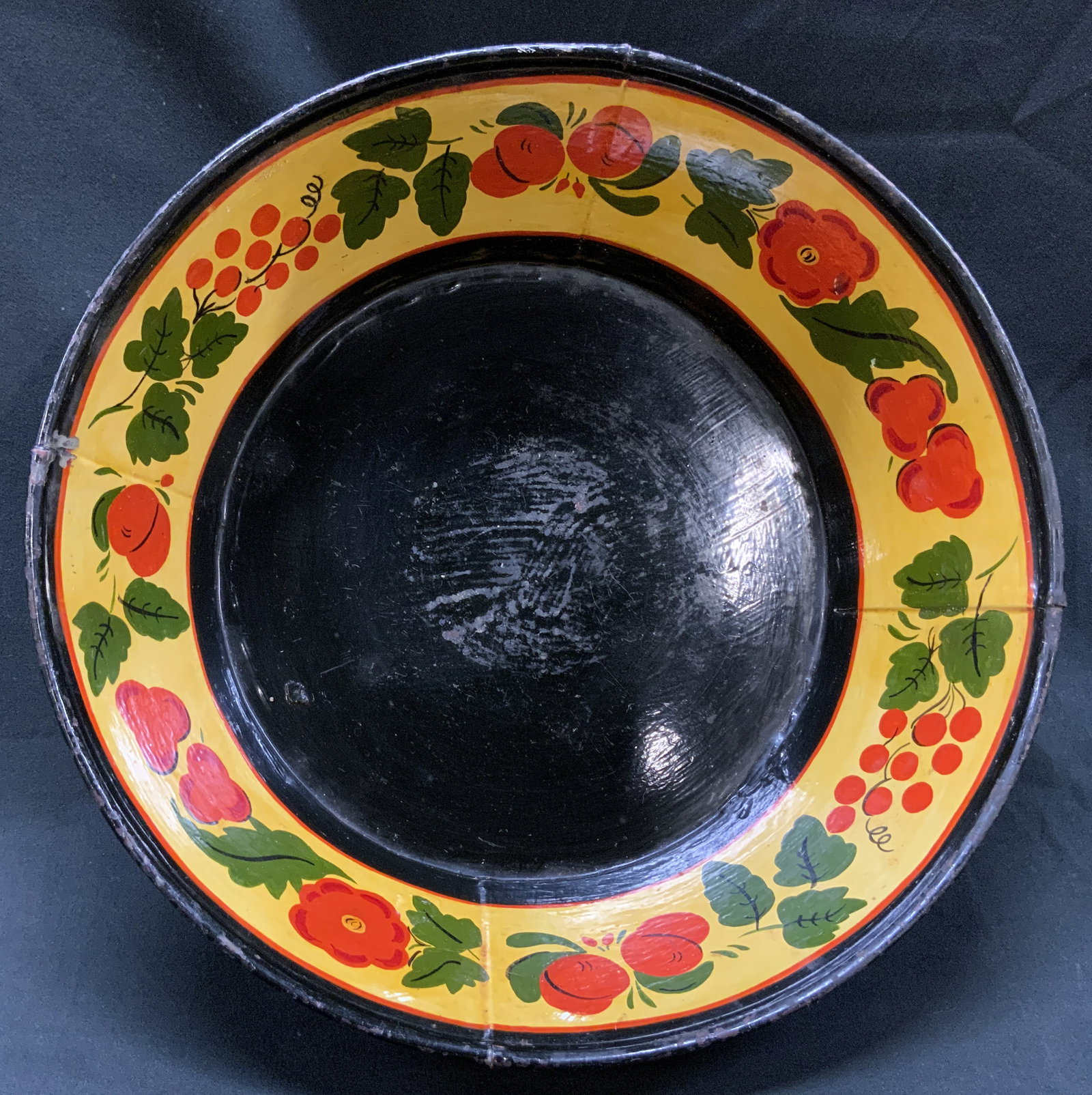 Vtg Toleware Round Platter Fruit Hand Painted (1 of 5)