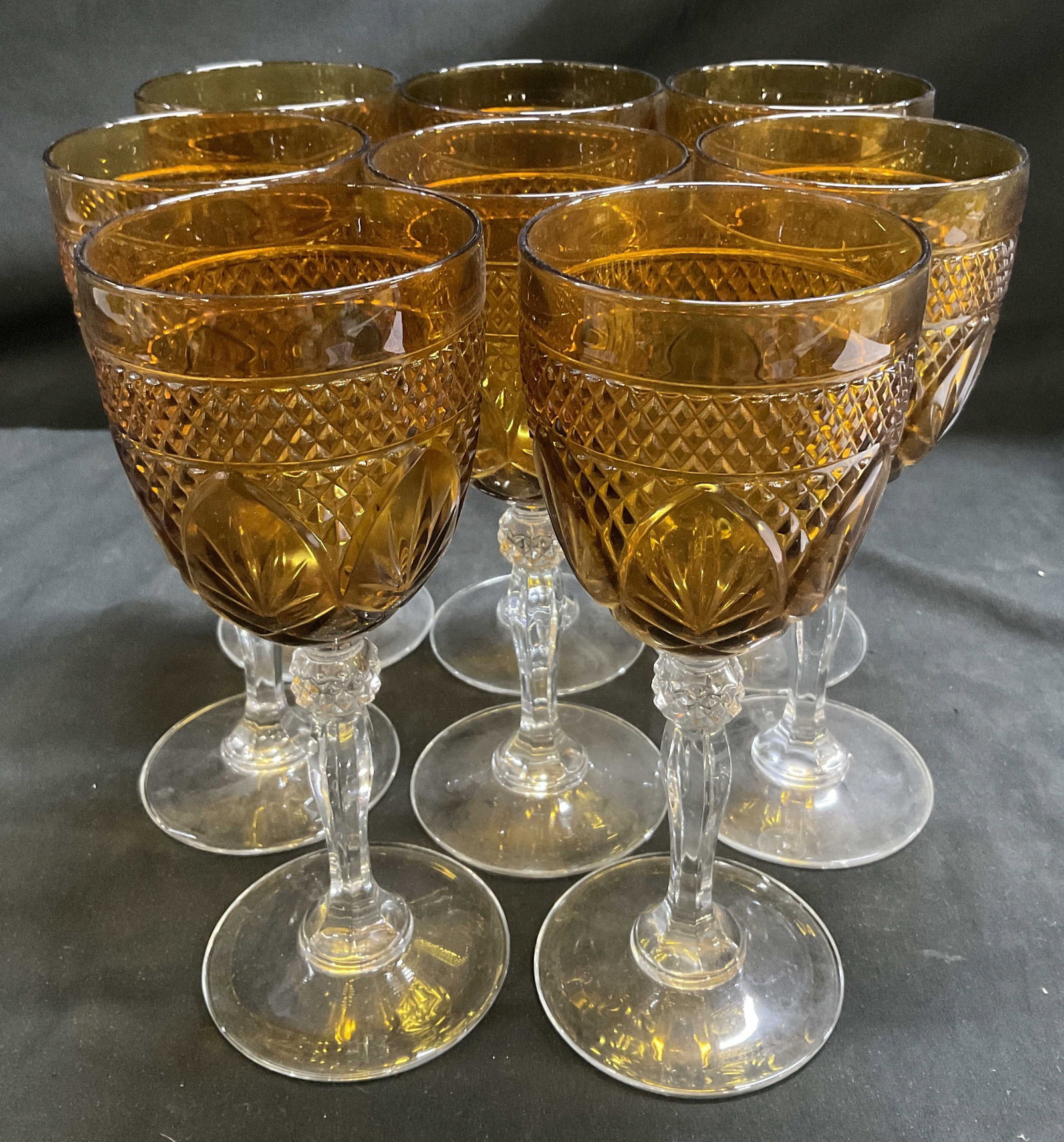 St8 VTG Diamond-Cut Amber Wine Goblets (1 of 8)