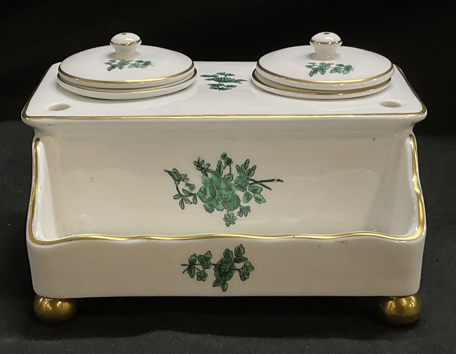 VTG Vista Alegre Porc Double Inkwell&Pen Tray PORT (1 of 8)