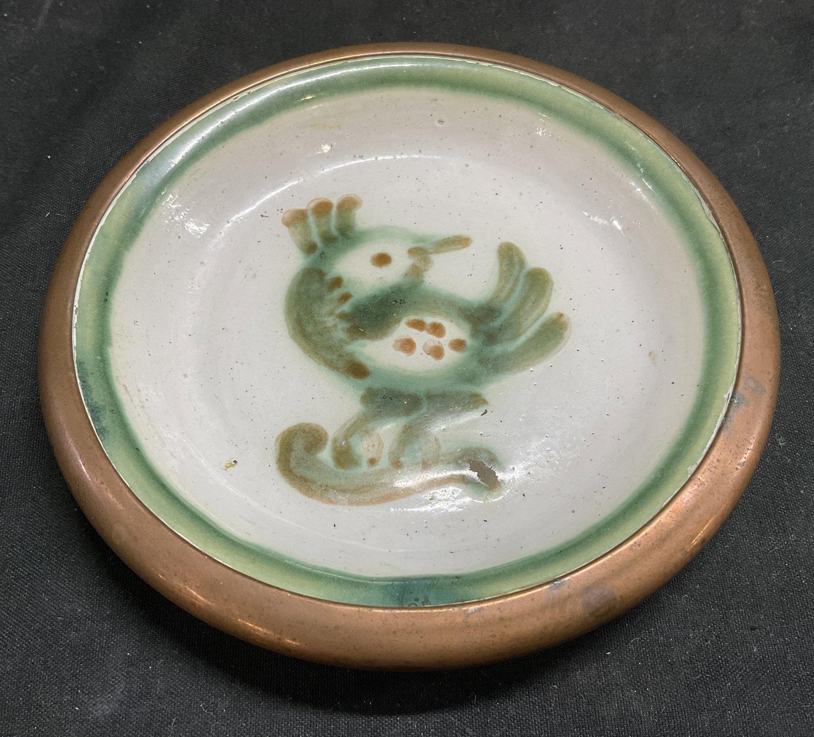 VTG Mexican Folk Art Copper Mount Pottery Dish (1 of 7)