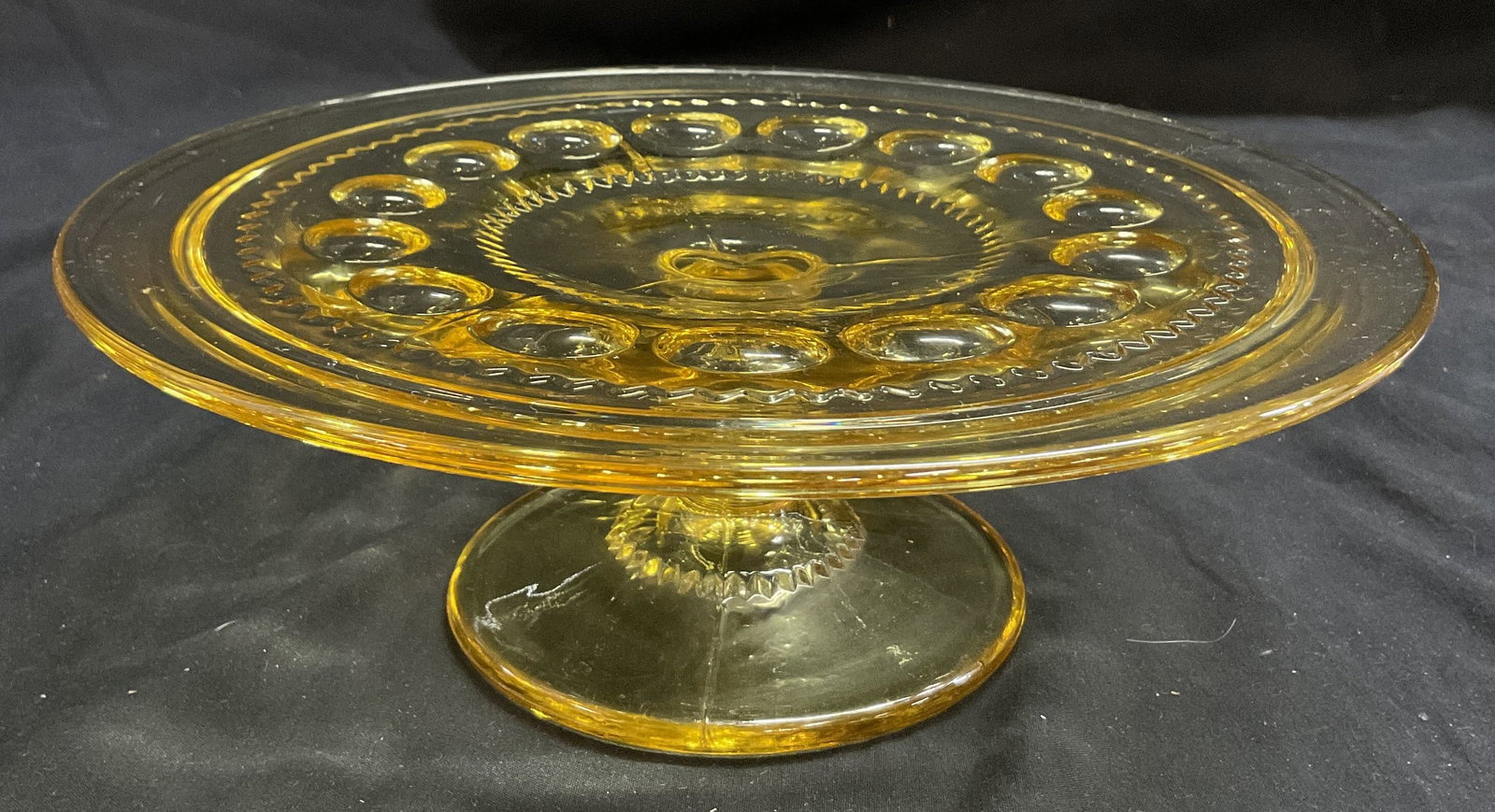 VTG Yellow Art Glass Pedestal Cake Stand (1 of 6)