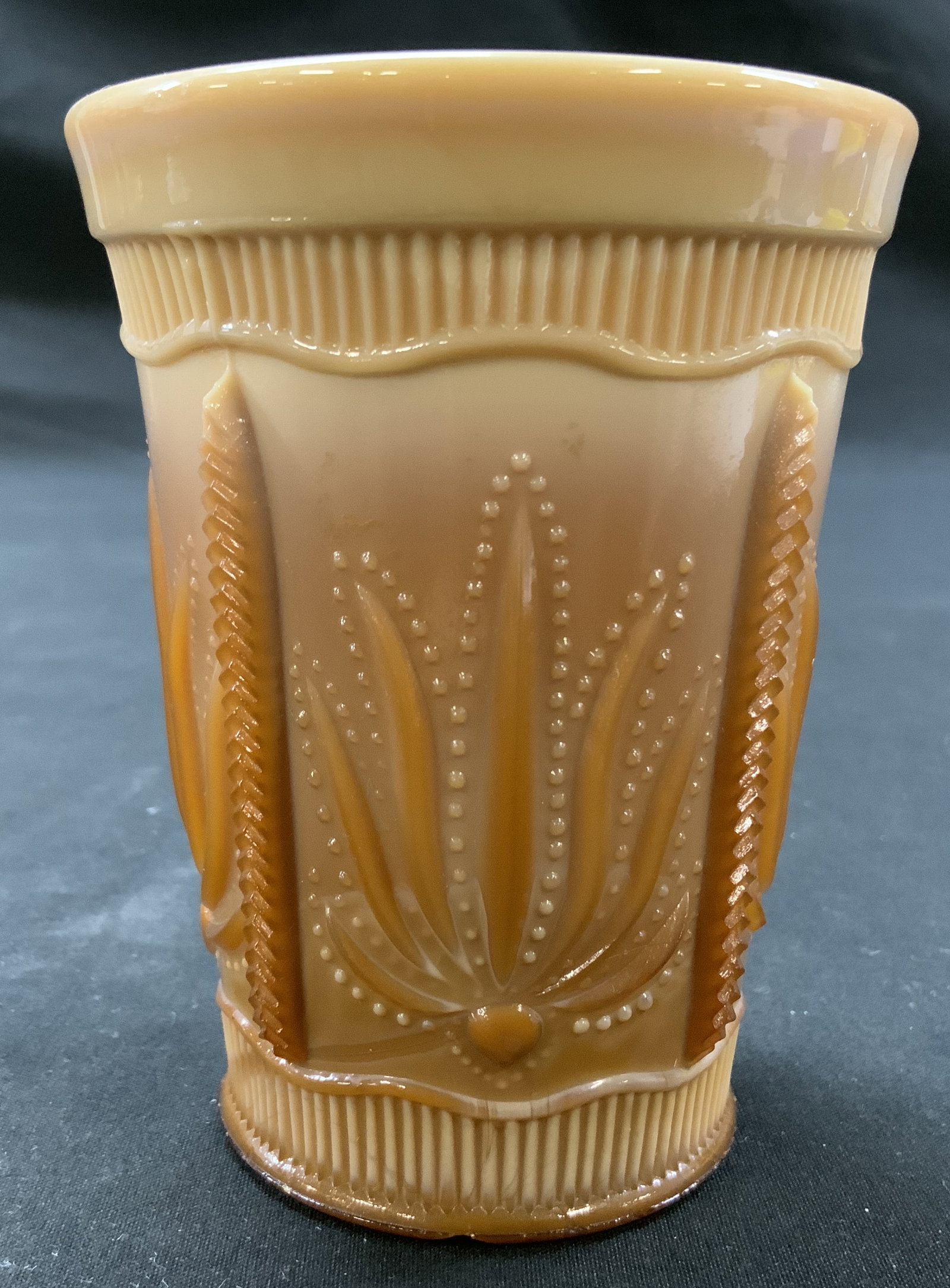 Antq c.1910 Pressed Caramel Slag Glass Cup (1 of 6)
