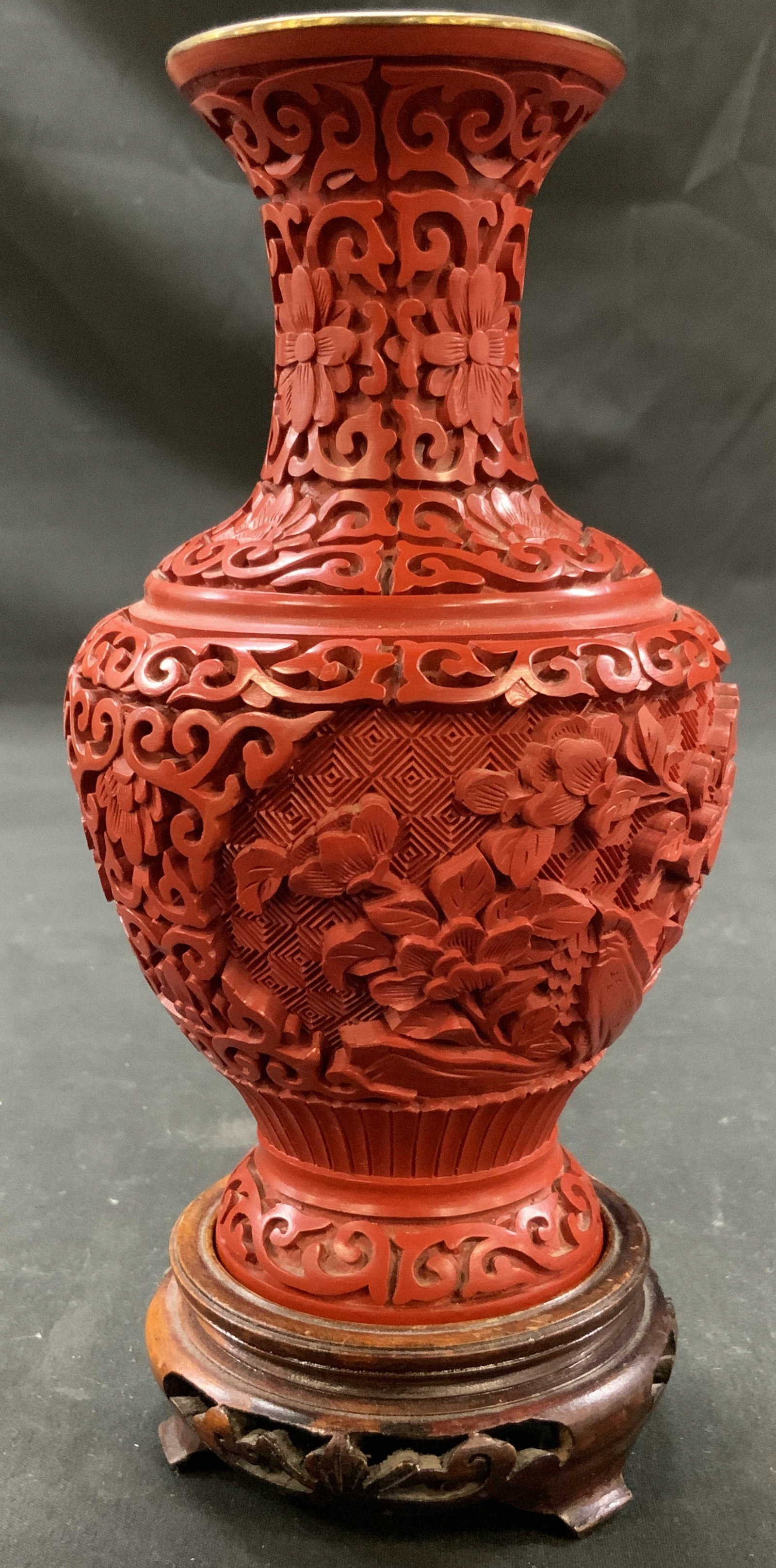 Chinese Carved Cinnabar Lacquer Enamel Vase (1 of 9)