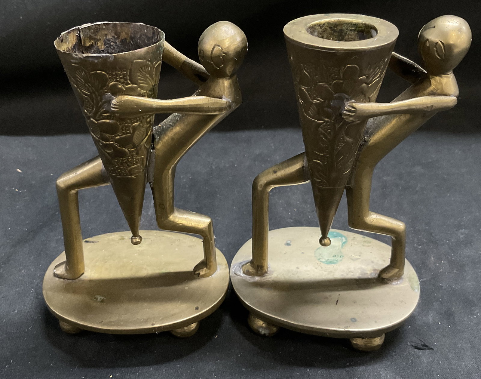 Pair MCM Art Deco Sty Figural Brass Candle Holders (1 of 8)