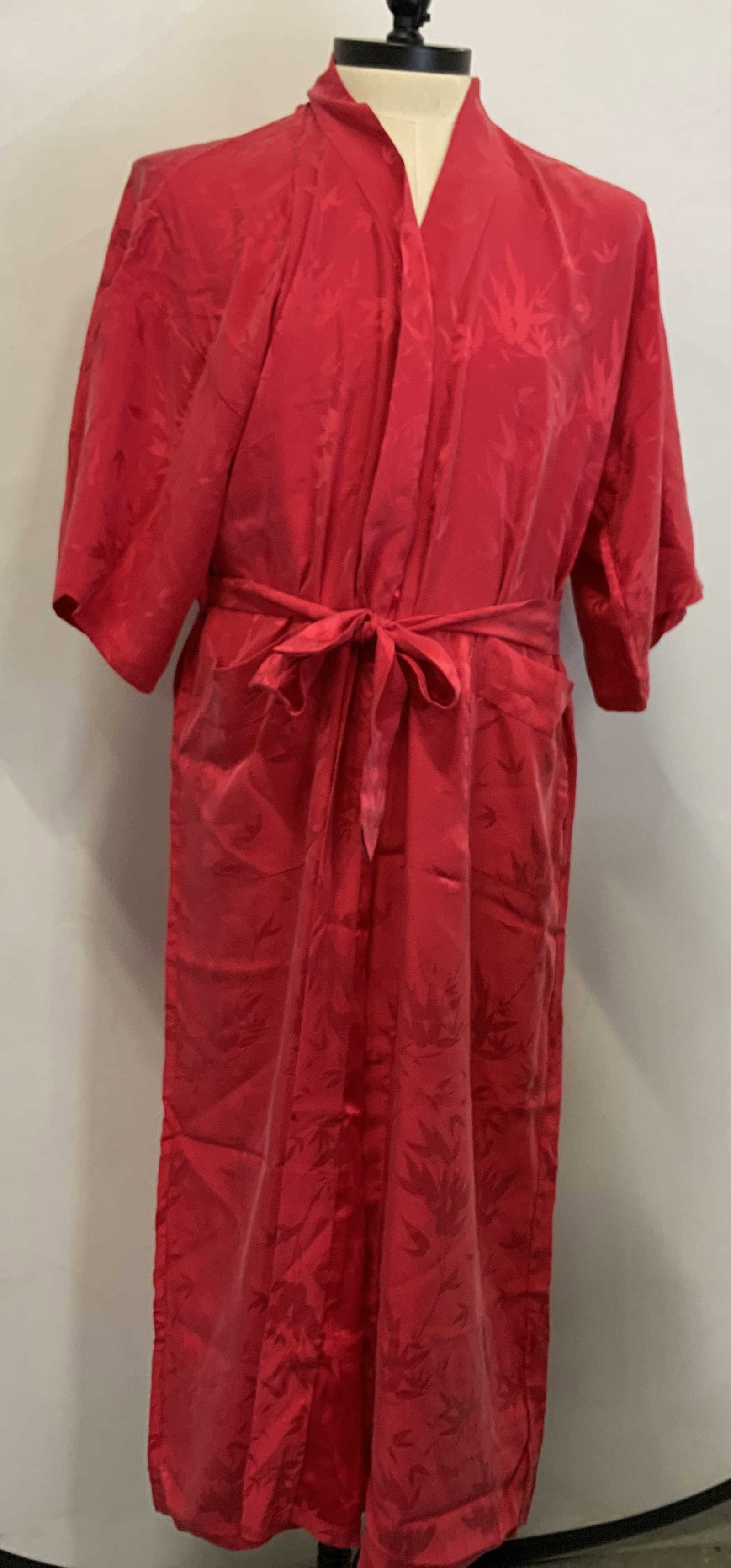 Chinese brand longevity short sleeve red silk robe (1 of 6)
