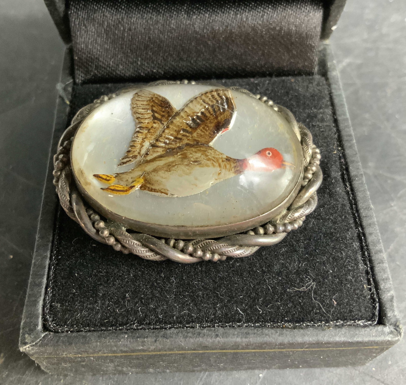 Vntg Sterling Bird Glass Brooch (1 of 3)