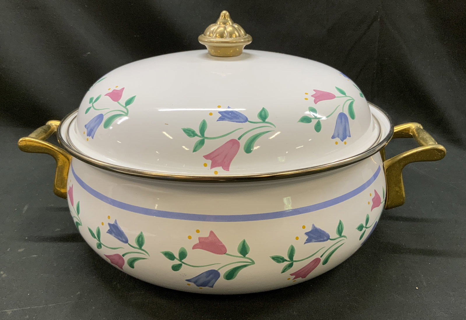 Vtg Lincoware Blue Meadows Enamel Dutch Oven IOB (1 of 7)