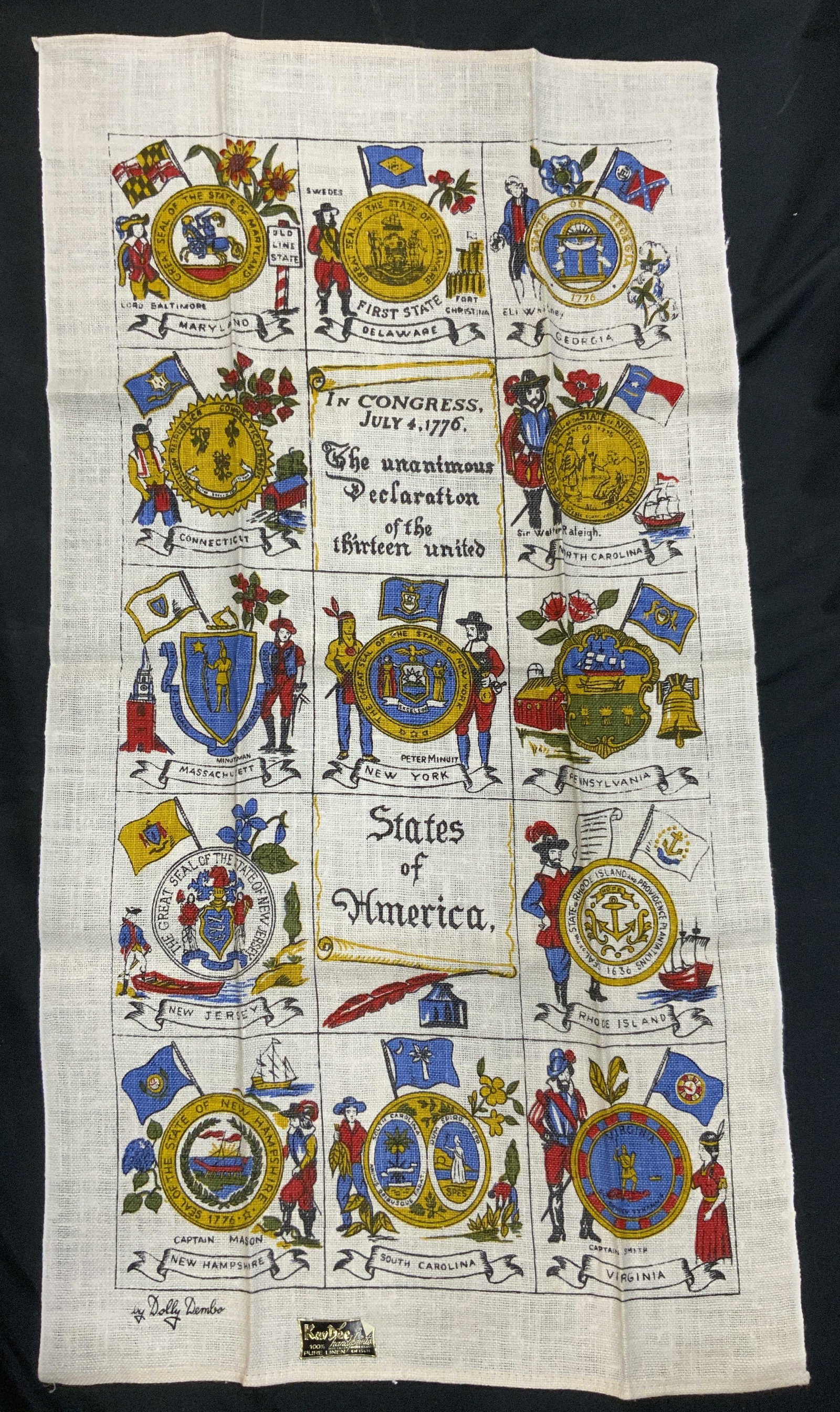 Vtg Kay Dee 13 Orig. Colonies Linen Tea Towel