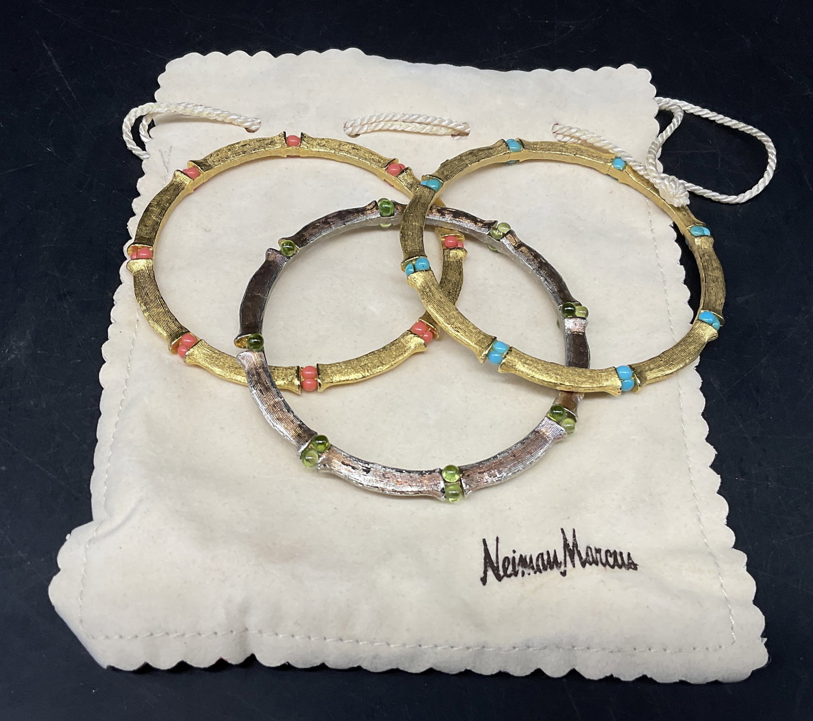 St3 Neiman Marcus Metal Bamboo-Style Bangles (1 of 7)