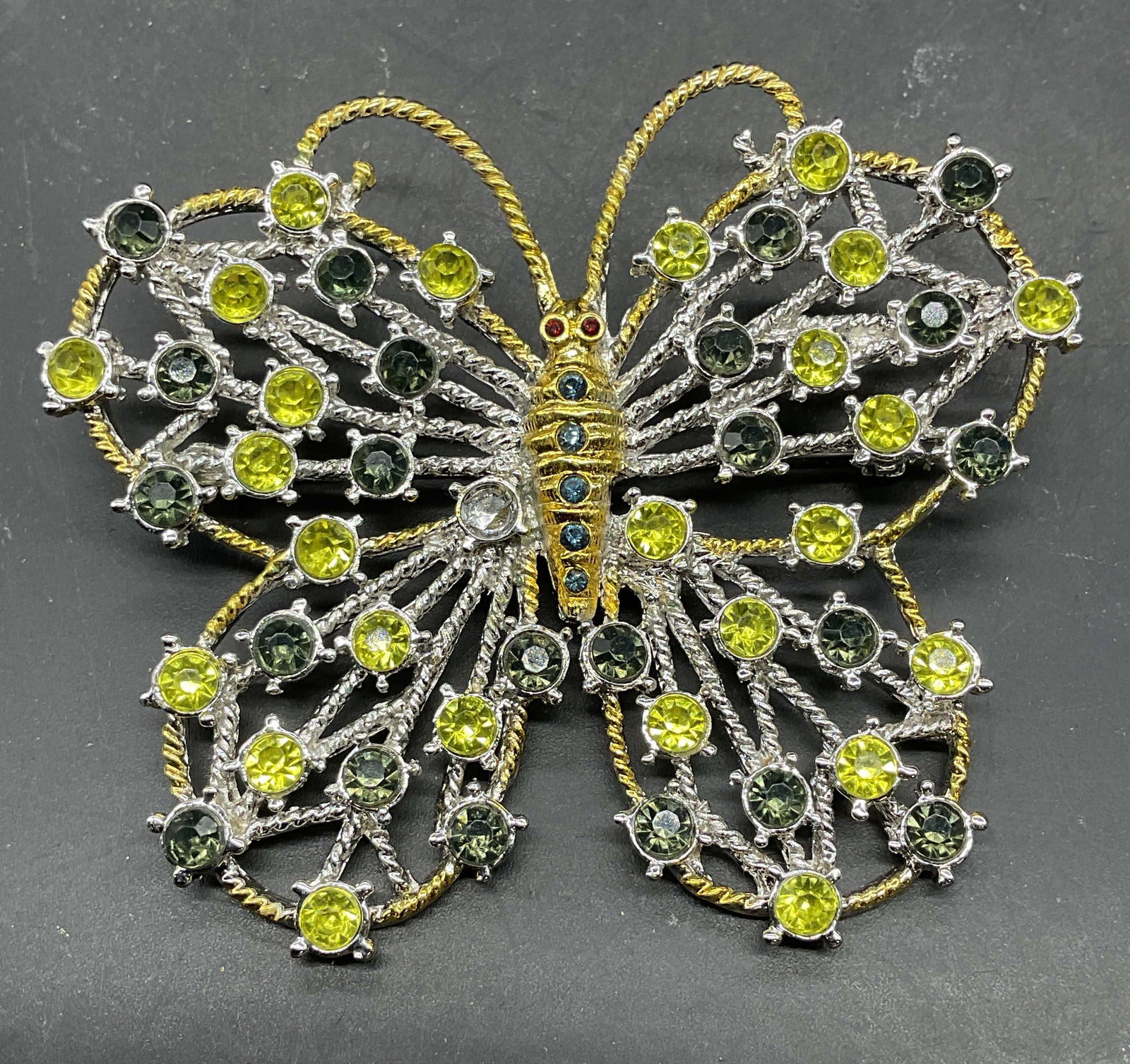 Silver & Gold Tone Crystal Butterfly Brooch (1 of 6)