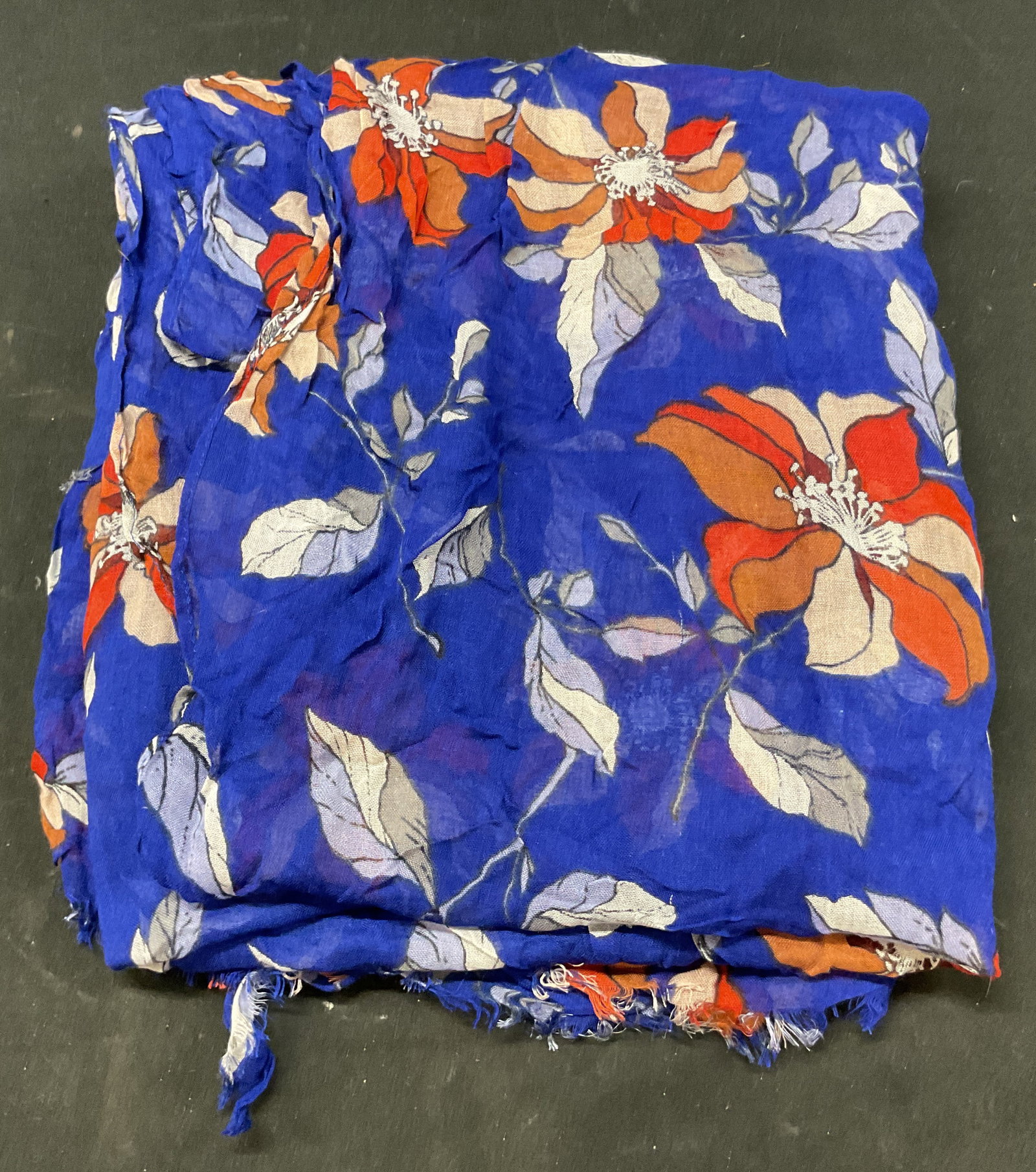 Ann Taylor Blue Sheer Floral Fringed Scarf (1 of 7)