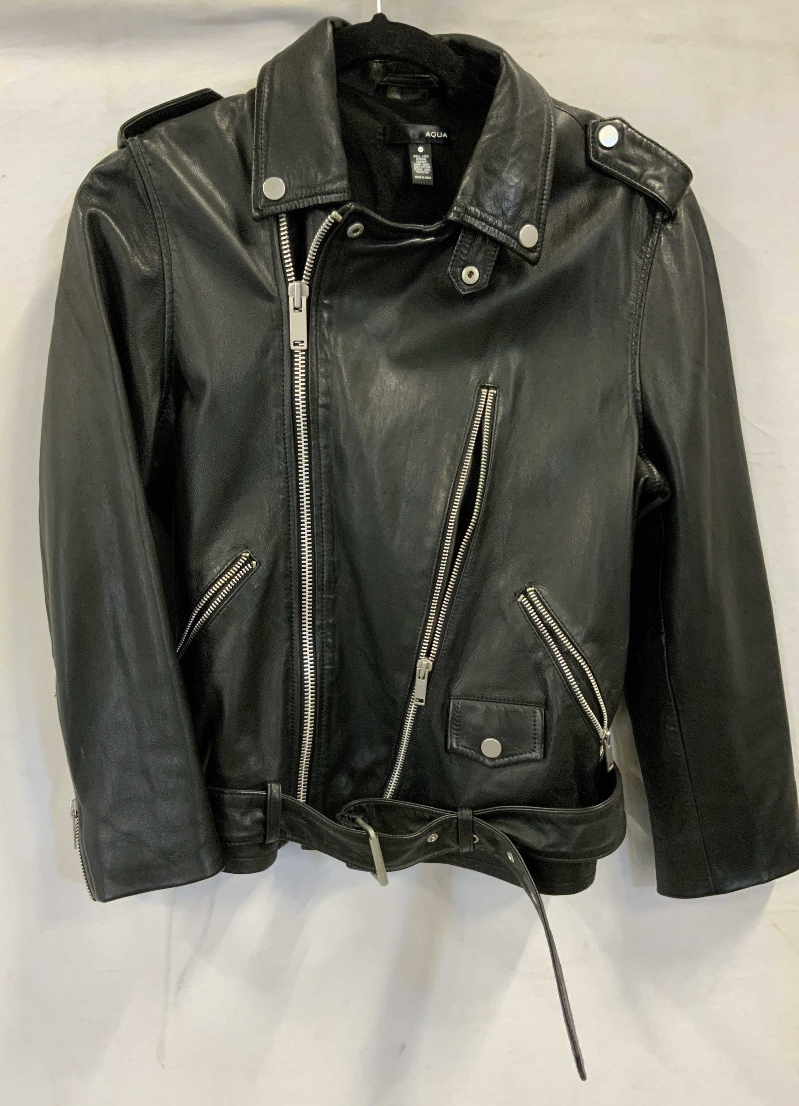 Aqua 100%leather jacket with zipper details India (1 of 7)