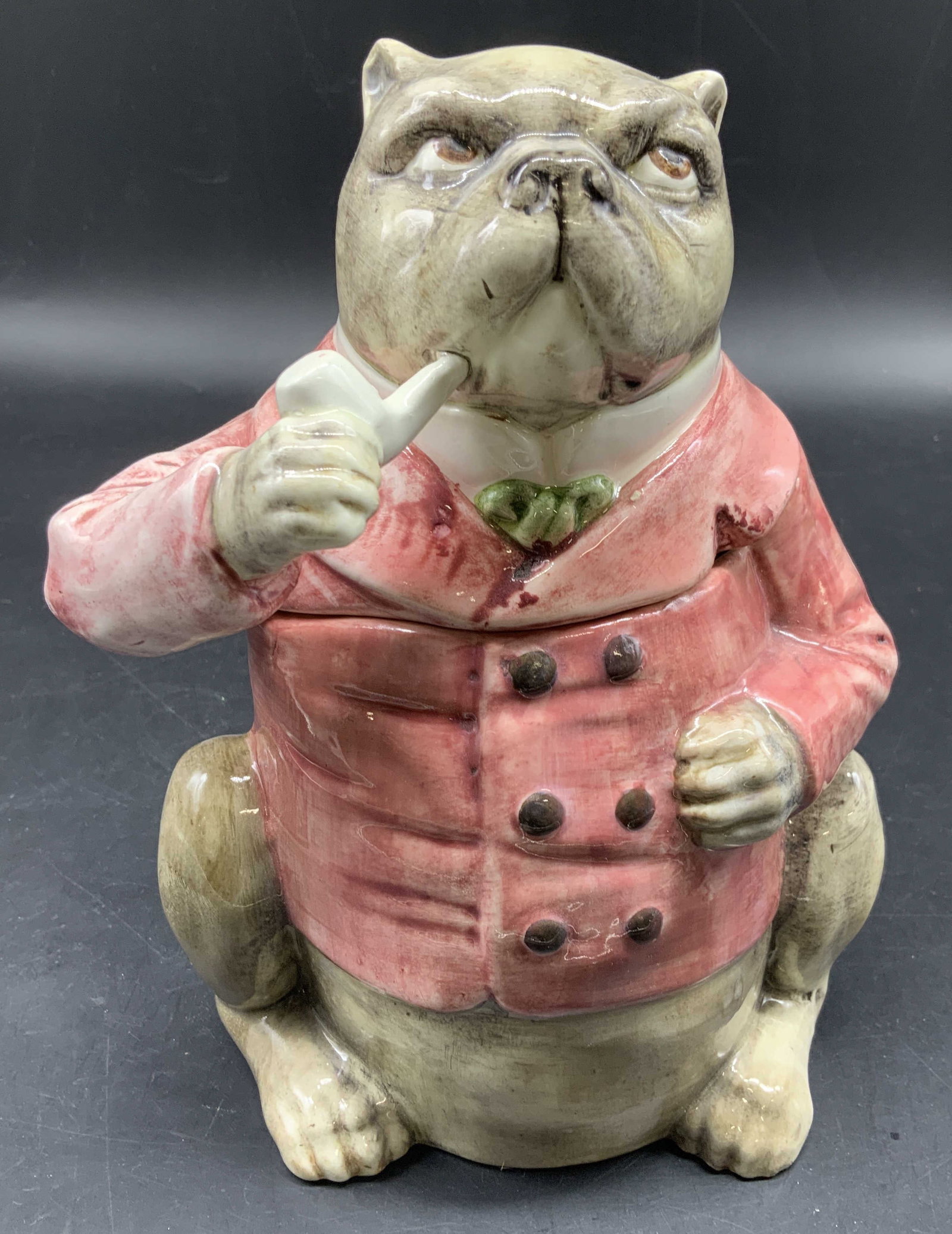 Antique Majolica Bull Dog Tobacco Jar (1 of 10)