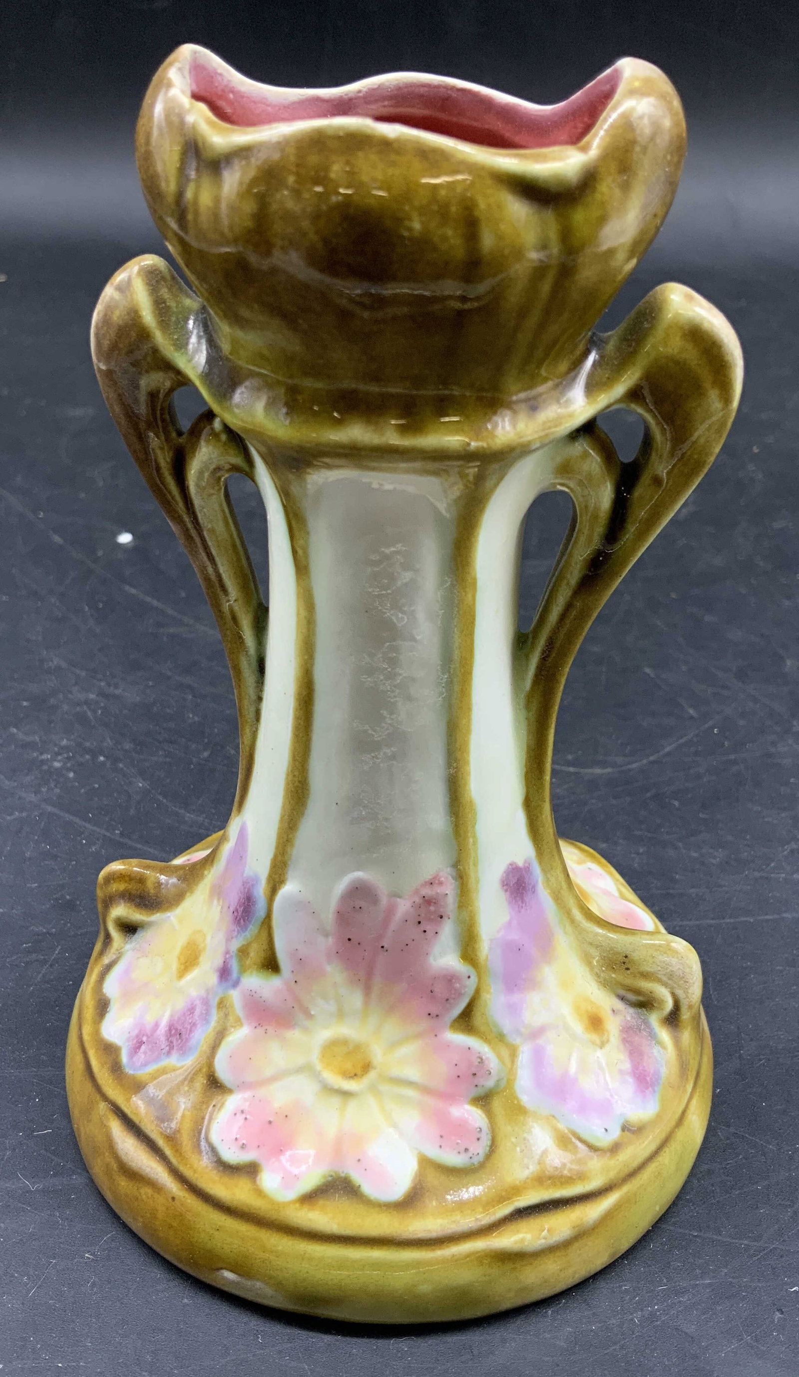 Vntg Majolica Art Nouveau Bud Vase