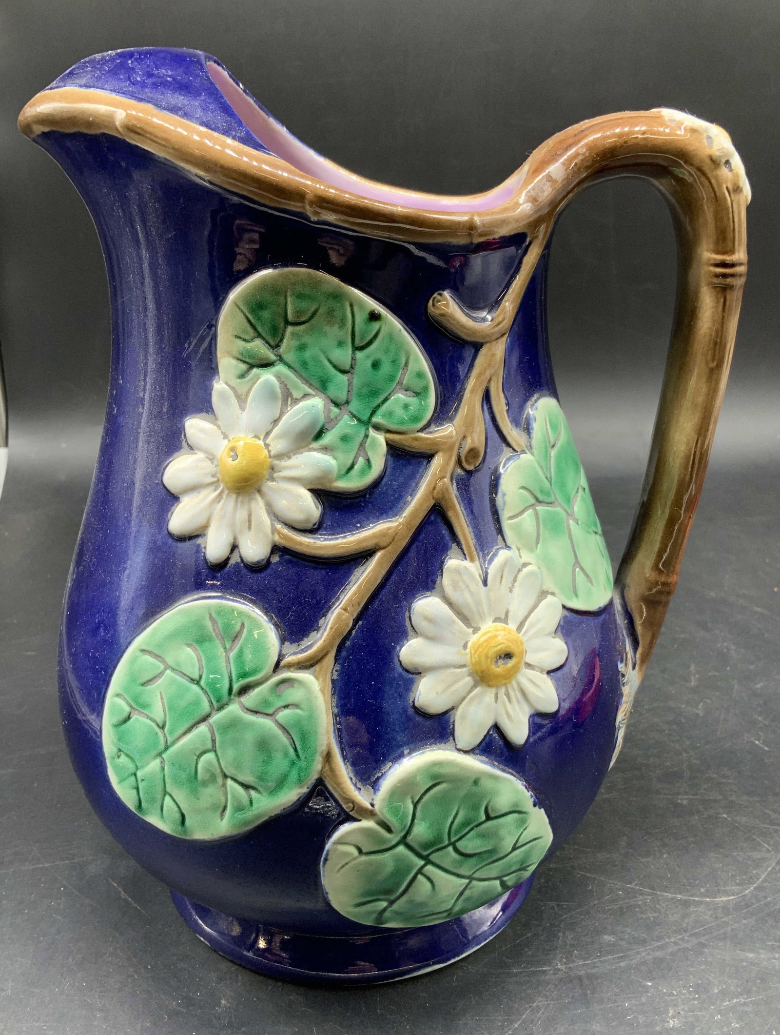 Antq Victorian Era Majolica Pitcher, Eng, signed (1 of 10)