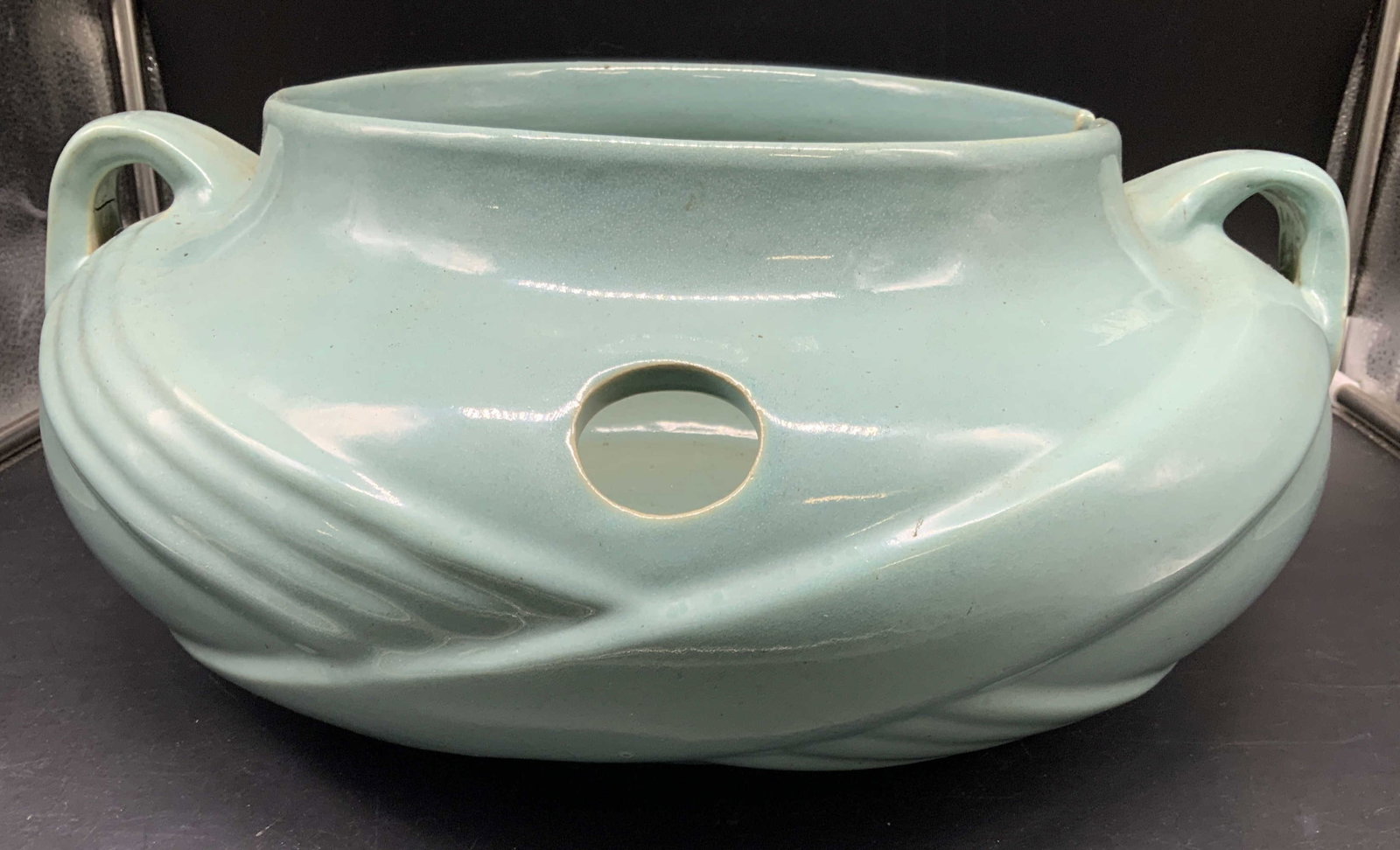 Vntg Zanesville Walton Pottery Humidifier Aqua