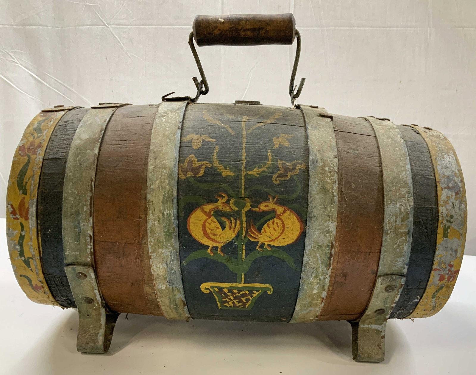 Antq Scandanavian Wood Firkin w Folk Art Painting (1 of 20)