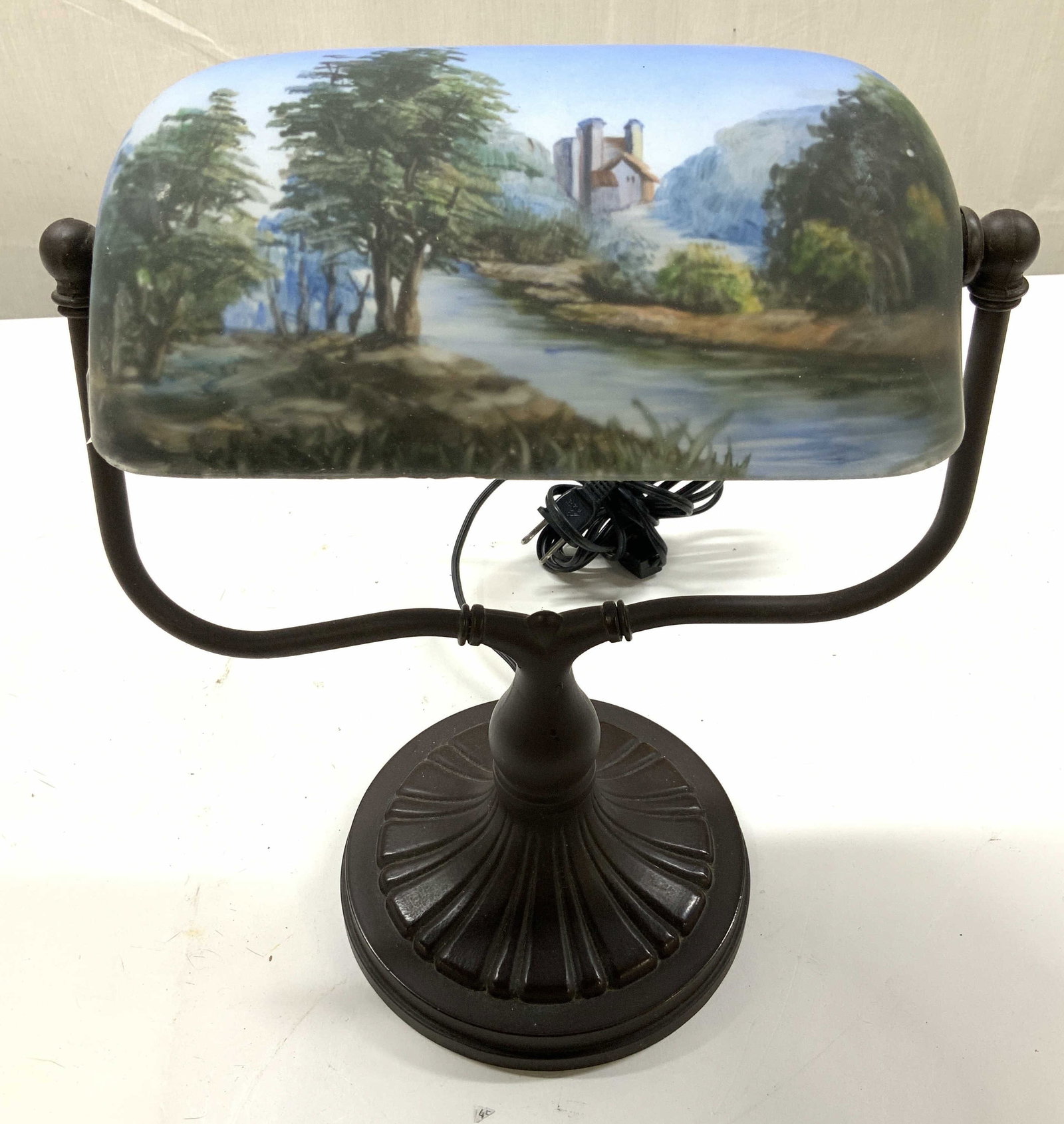 Hand Painted Glass Shade Scenic Lamp