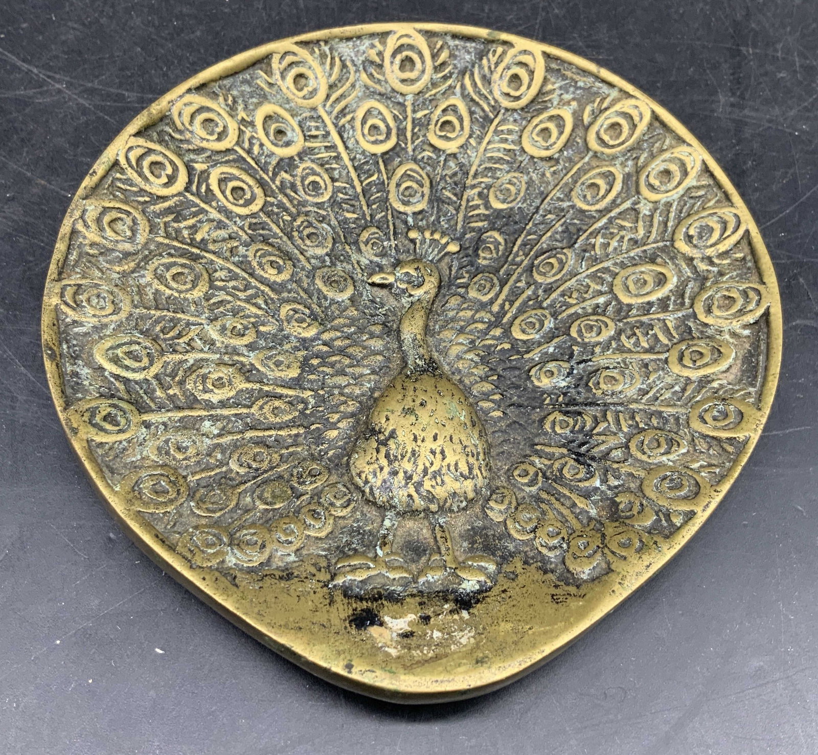 Vntg Brass Peacock Trinket Dish (1 of 5)
