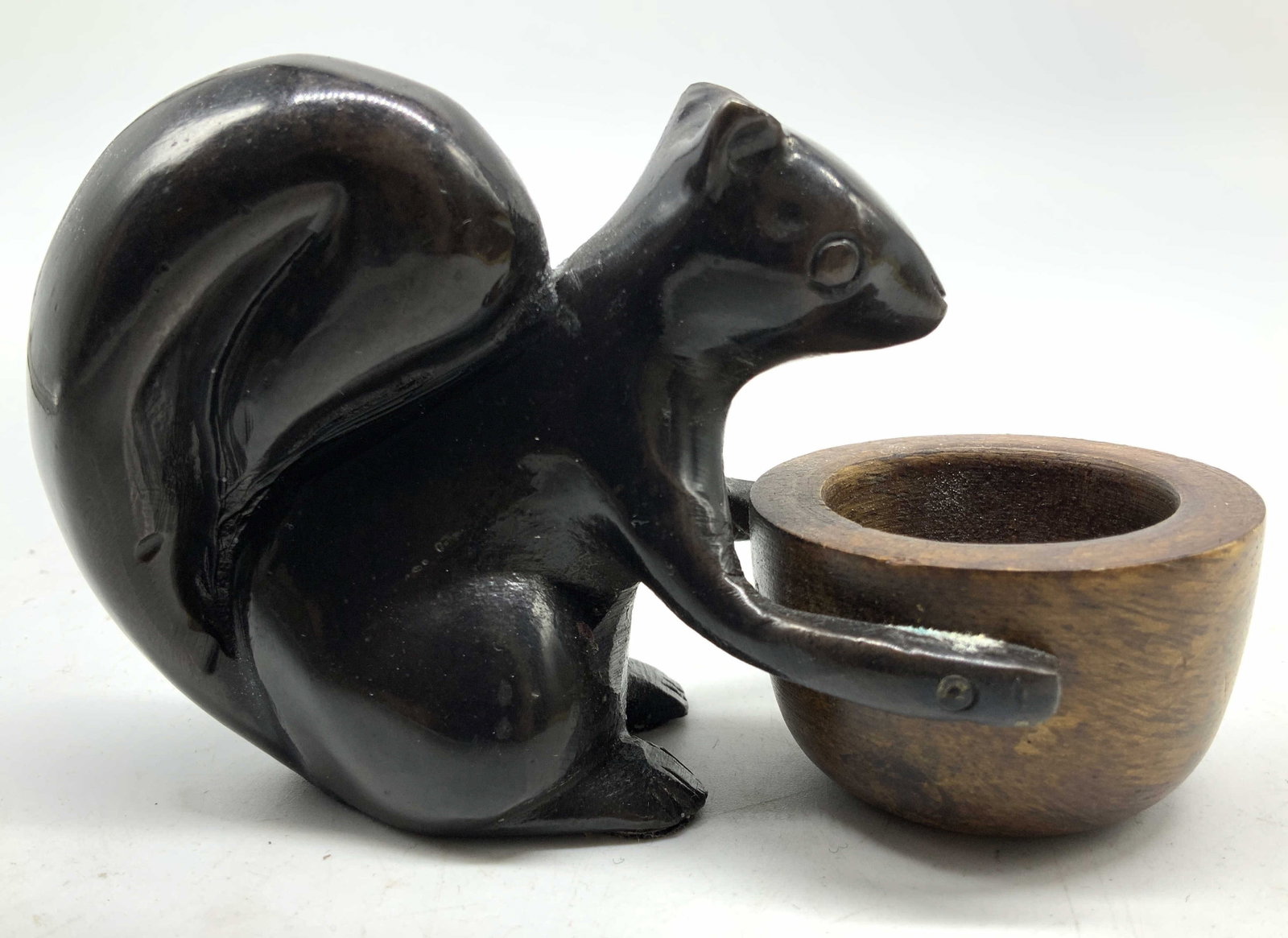 Metal Wood Squirrel holding bowl figural (1 of 7)