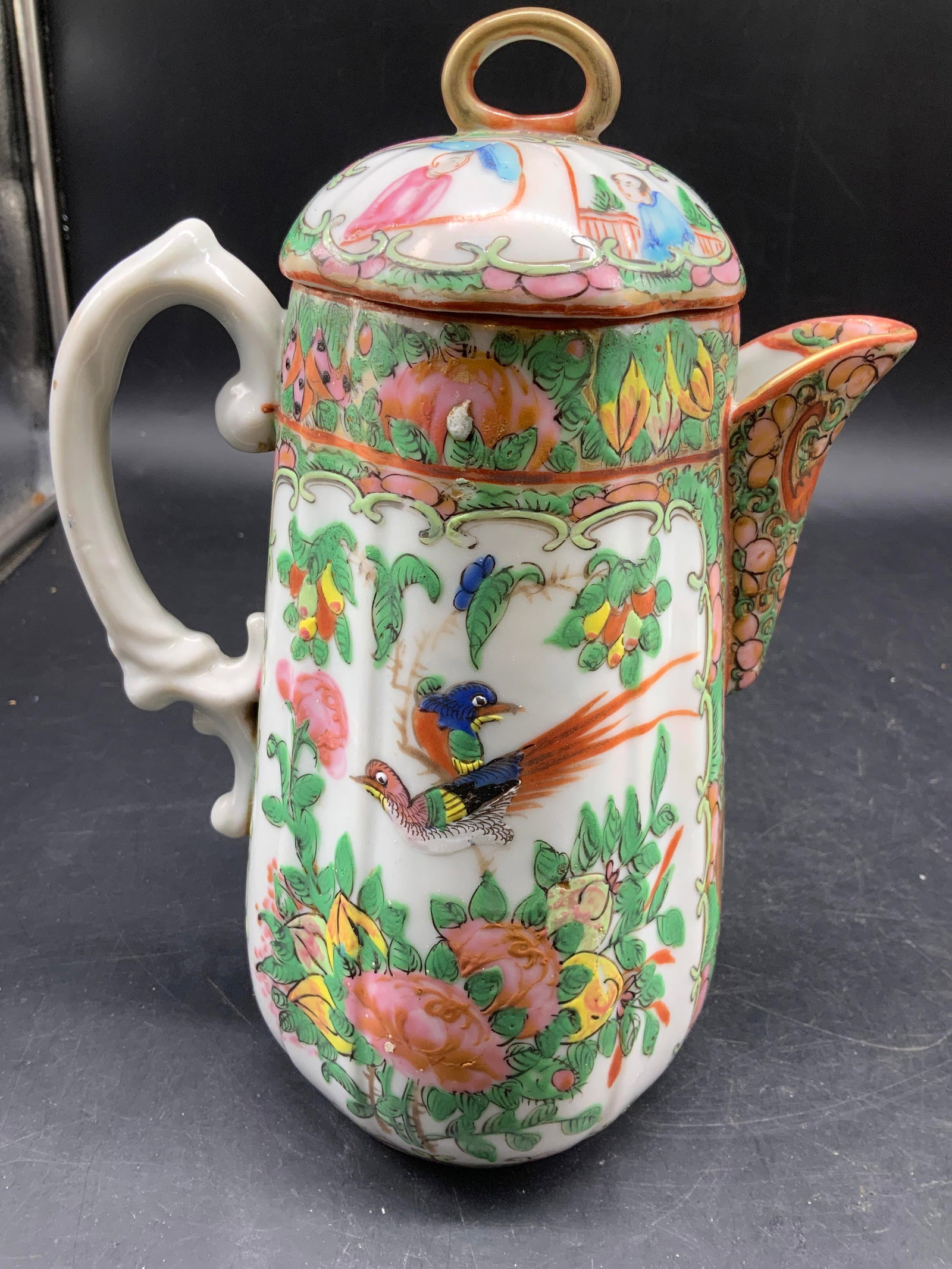 Vntg Chinese Rose Mandarin Teapot, hand painted