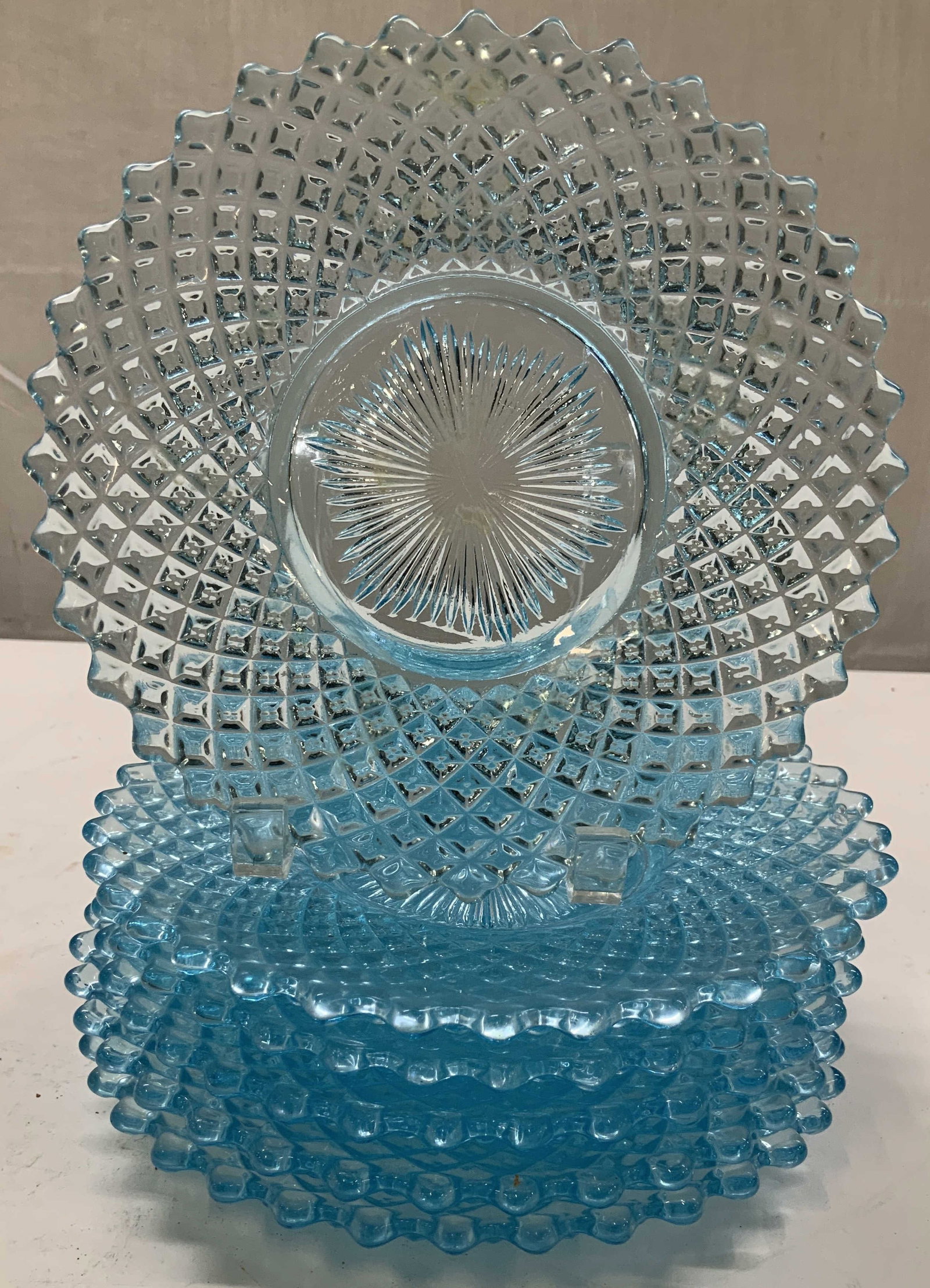 Set 6 Westmoreland Eng Hobnail Turquoise Pl