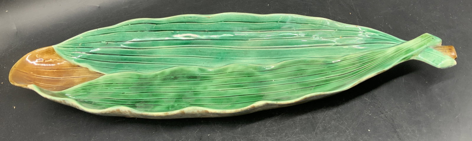 19thC Majolica Ceramic Corn Dish, England (1 of 10)