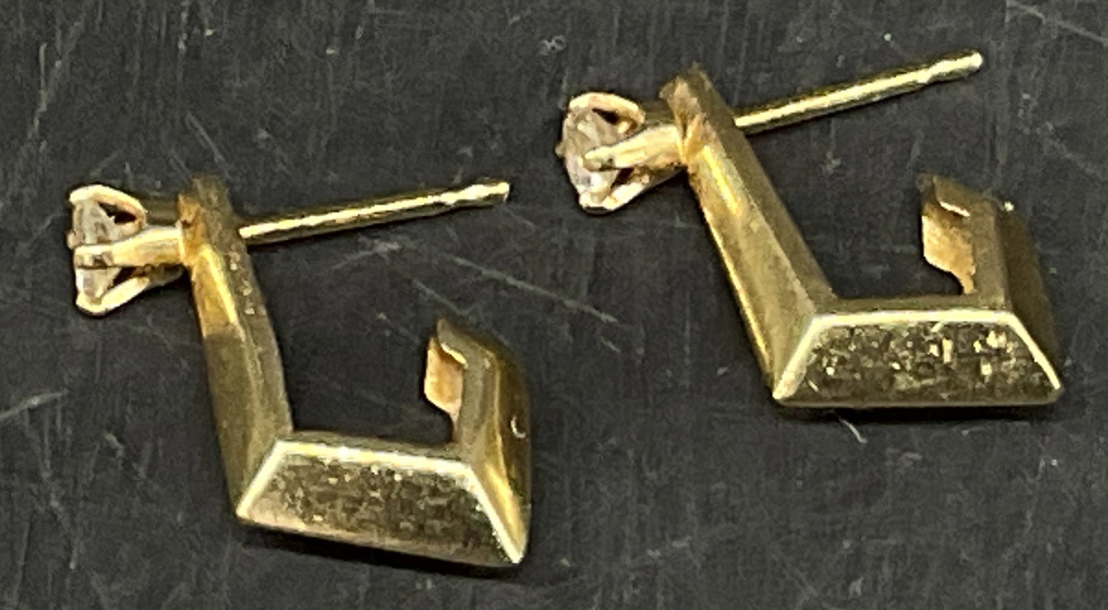 14KT GOLD J-Hoop Earrings: 14-Karat Gold J-Hoop Earrings with Semi-Precious Gemstones. Marked 14K. Some Residue. Measures app 0.5in L. Total Weight 1.9g. 14KT, Gold, Gold Earrings, Jewelry 8 J