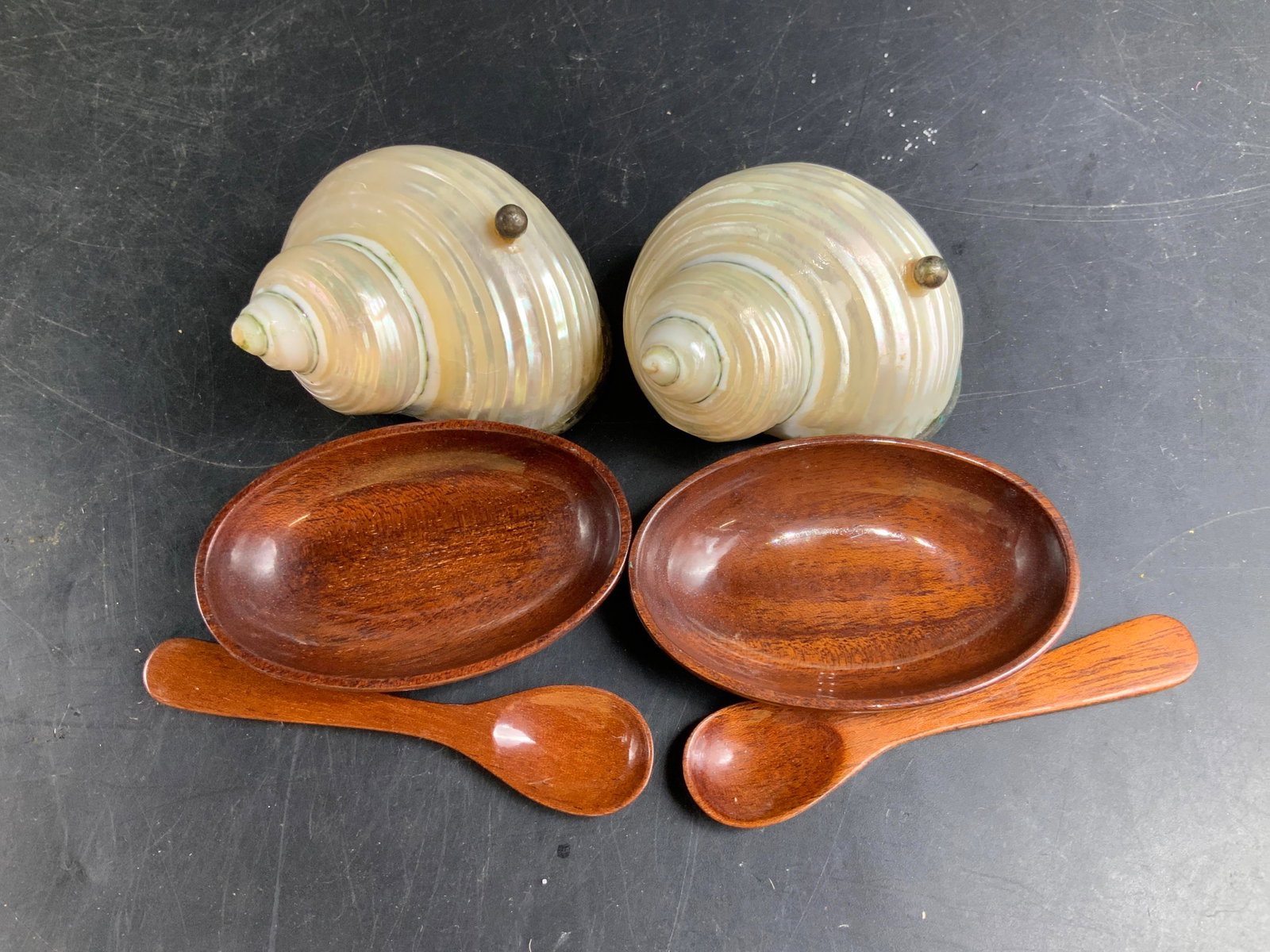 Pr Nautilus Shell Dish Spoon Sets w Box - 3