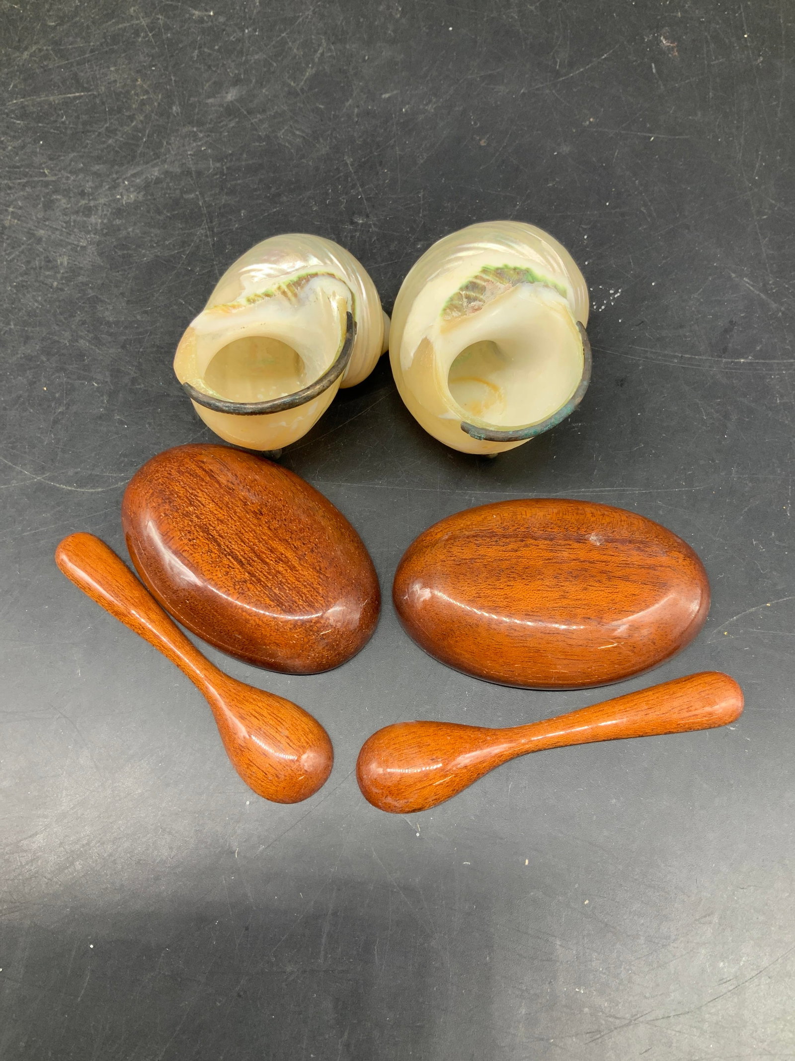 Pr Nautilus Shell Dish Spoon Sets w Box - 4