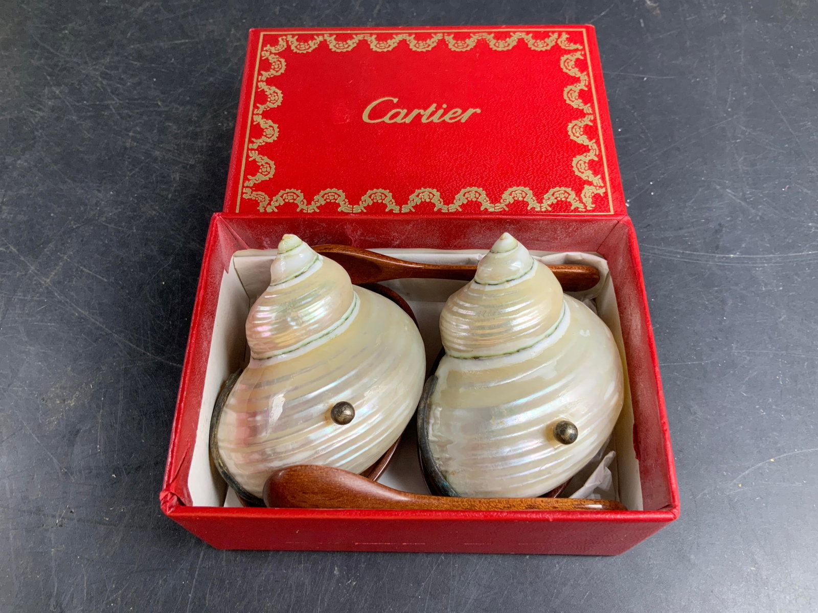 Pr Nautilus Shell Dish Spoon Sets w Box - 7