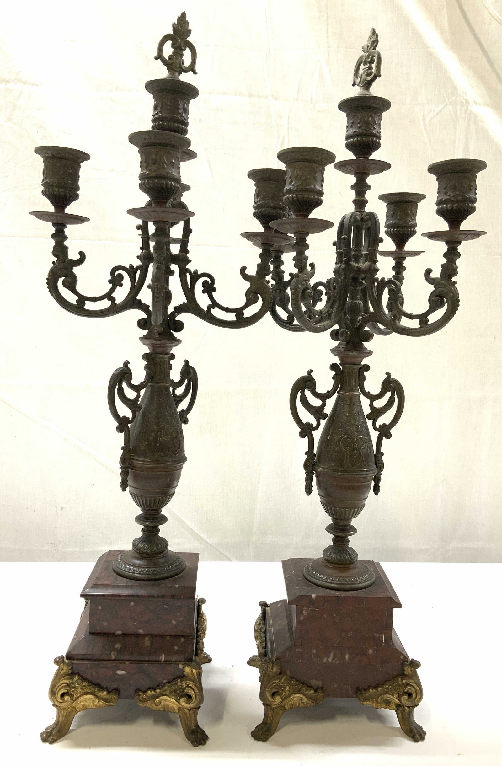 Pr Antique French Gilt Bronze Candelabras, 2ft (1 of 12)