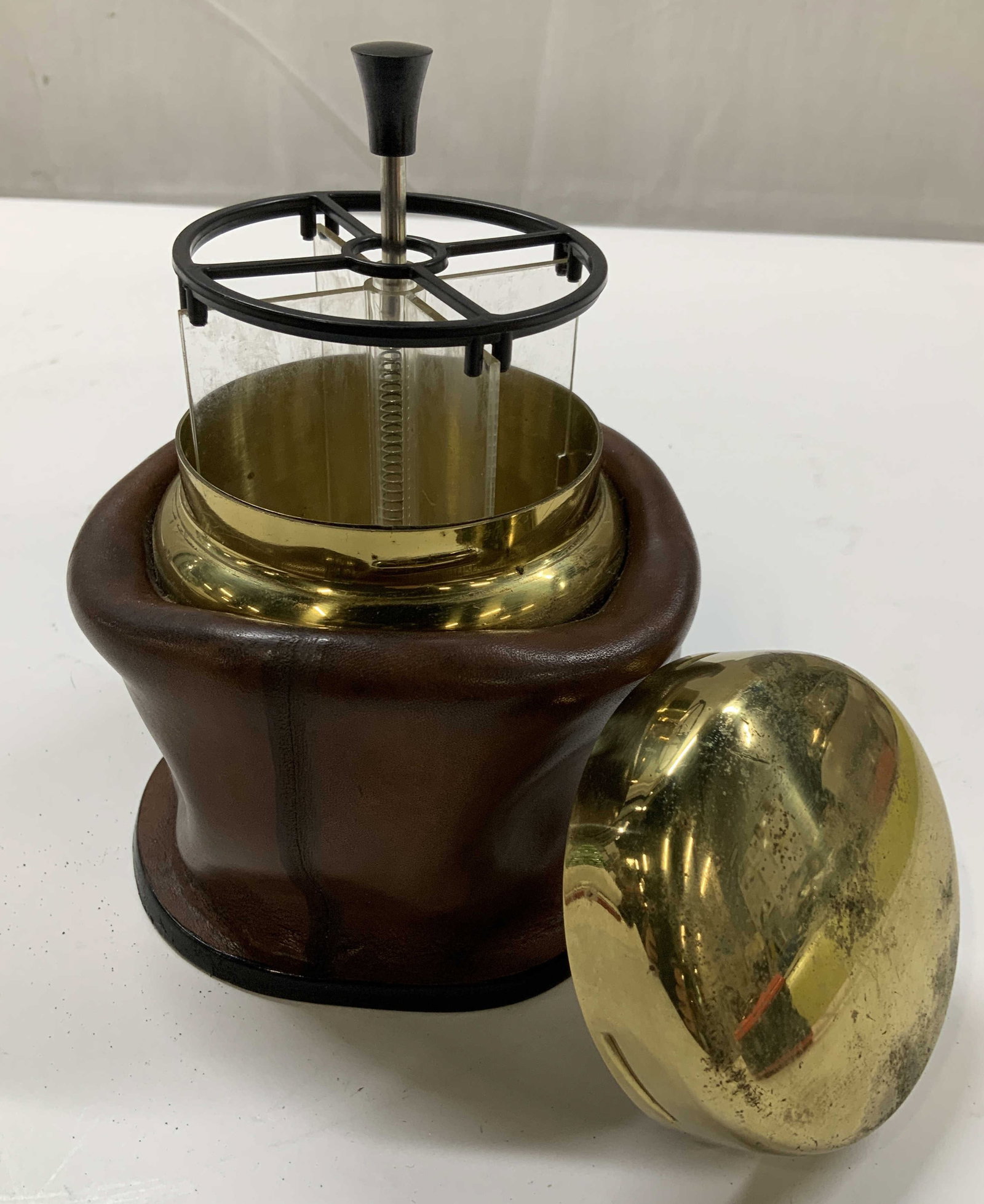 Vintage MCM Pop Up Smoking Set Leather Brass,