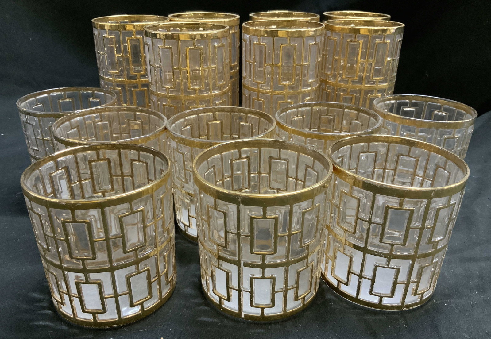Set 15 Vintage Shoji Gold Trellis Glasses (1 of 11)