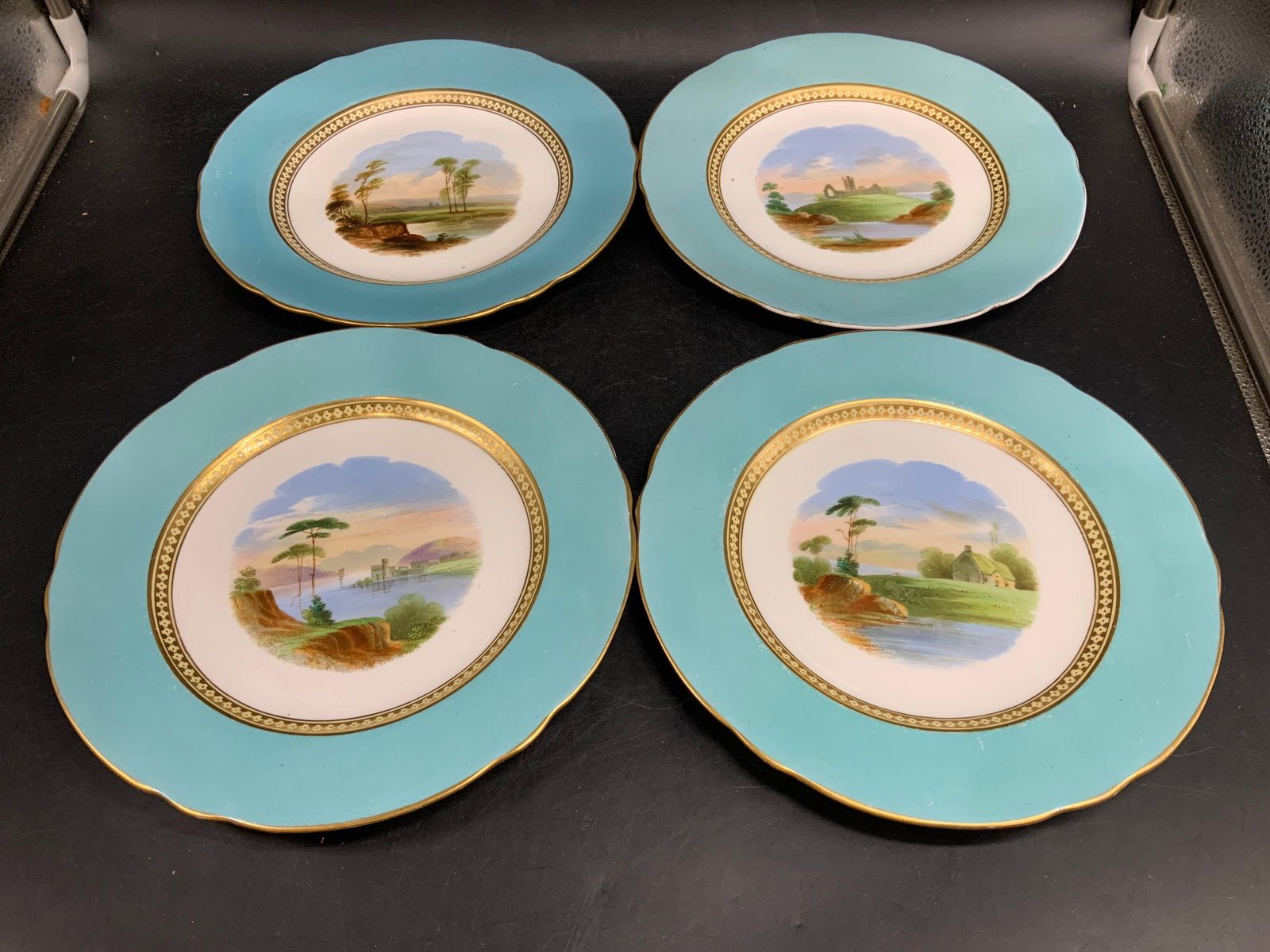 Set 4 Antique Hand Painted Porcelain Plates