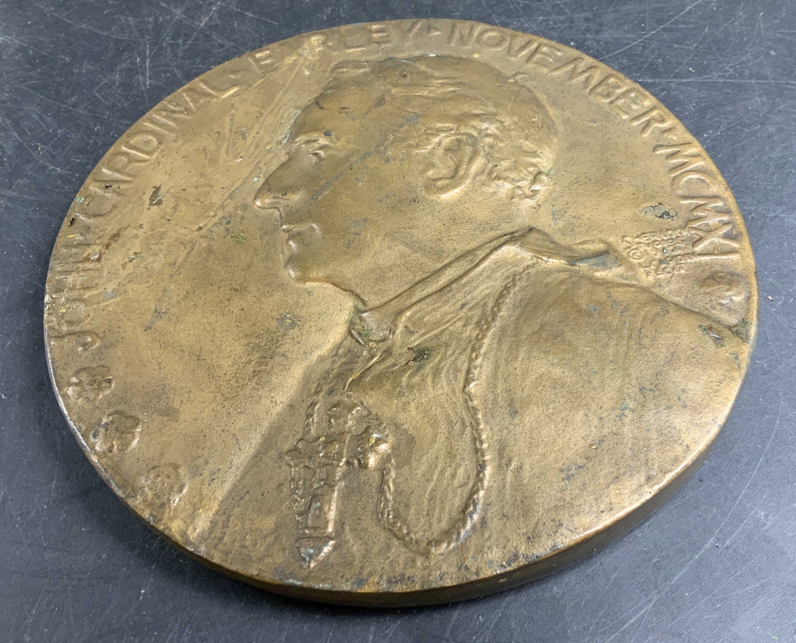 Antq Bronze Medal w portrait John Cardinal Farley