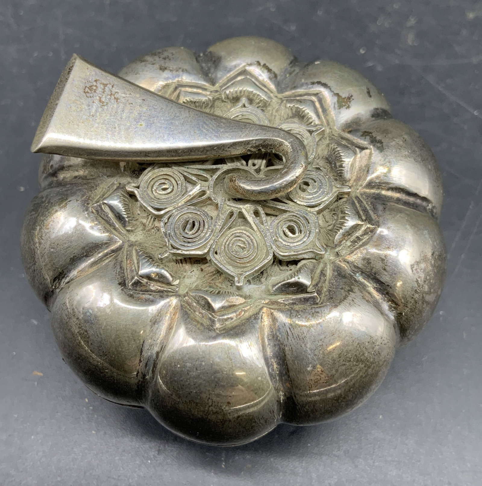 Pumpkin Form Sterling Silver Trinket Box Sgnd (1 of 6)