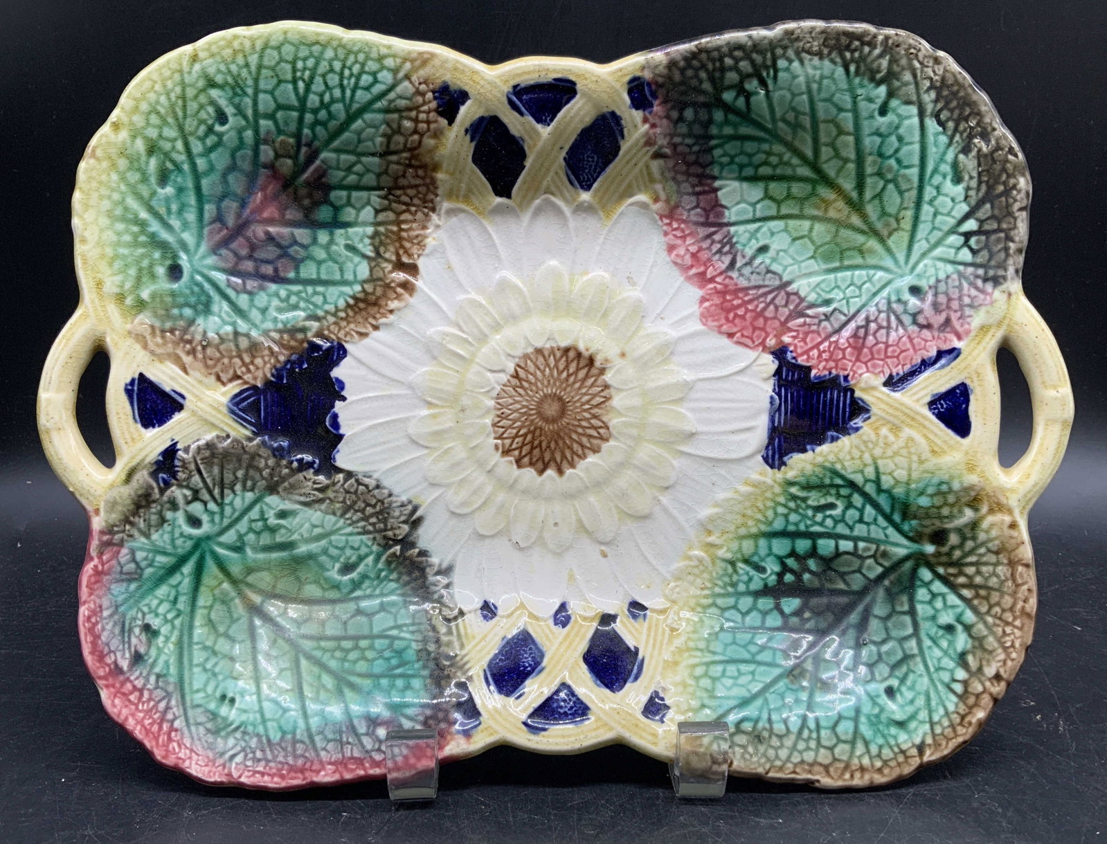 Antq English Majolica Sunflower Platter (1 of 10)