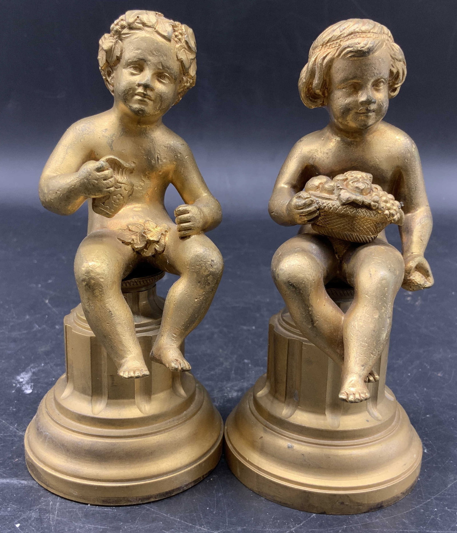 Pair Gilt Bronze Seated Children Figurals
