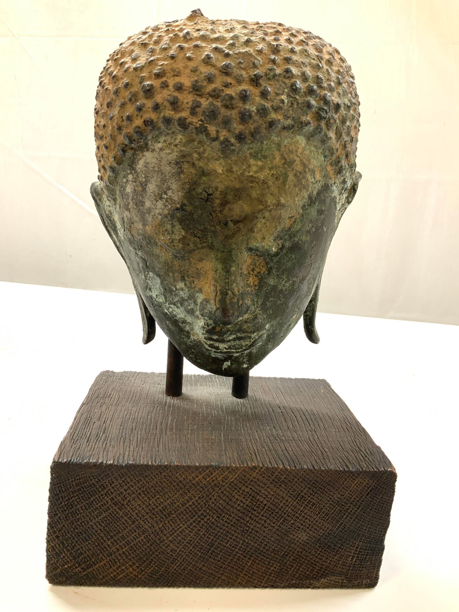 Antique Bronze Buddha Head mounted wood base (1 of 17)